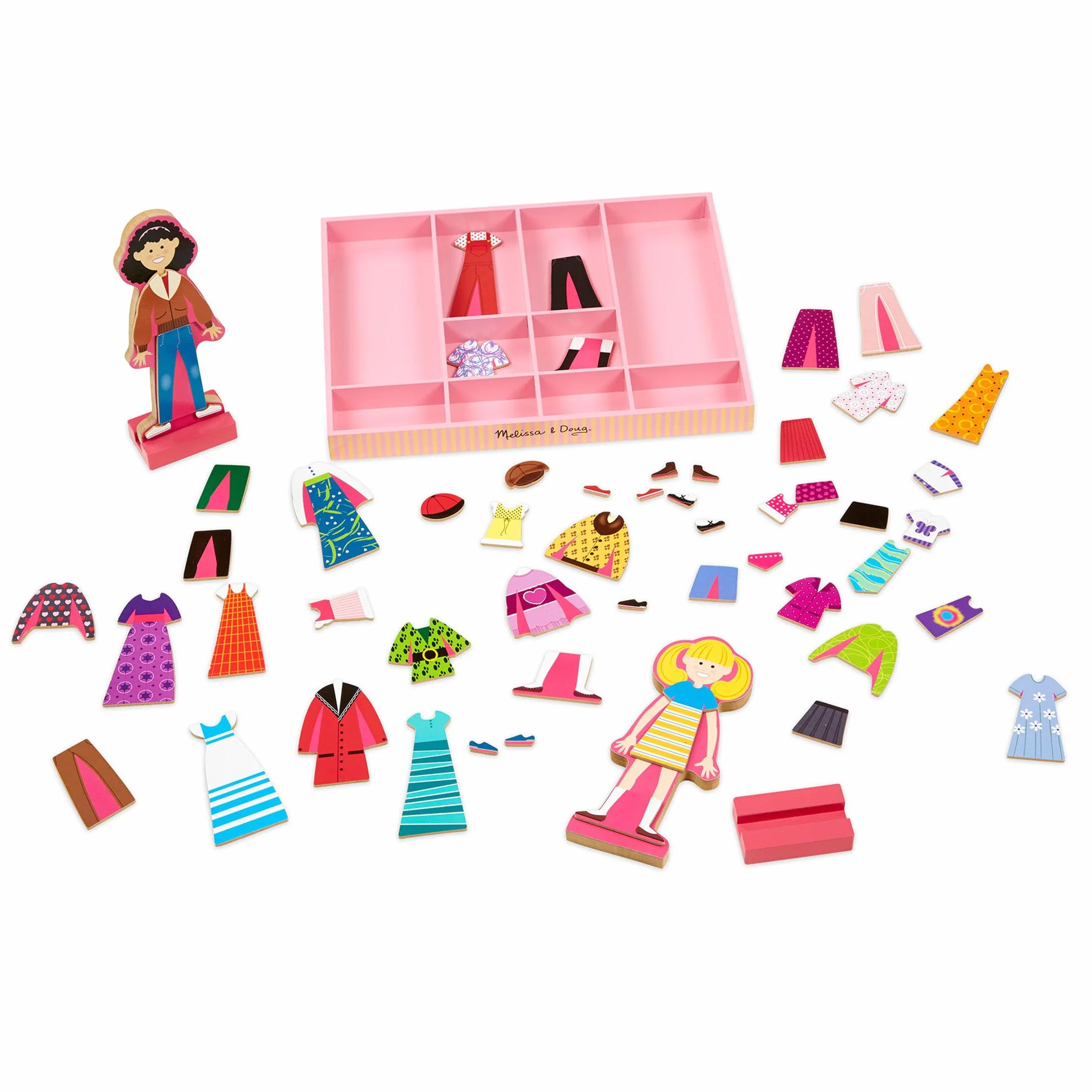 Melissa & Doug Abby & Emma Lalki do ubierania | Zestaw do zabawy w przebieranie | Drewniana zabawka kreatywna dla dzieci | Prezent dla chłopców i dziewczynek w wieku 3 4 5 6 lat
