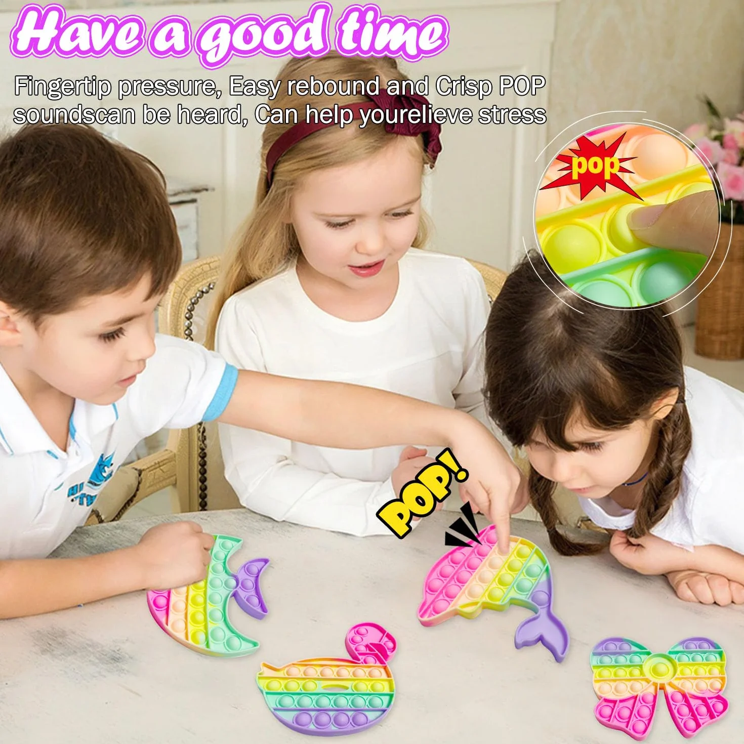Yeefunjoy Push IT and POP Bubble, zestaw 4 zabawek Poppit Pop Fidget, zabawka sensoryczna, redukuje stres, prezent urodzinowy dla dorosłych i dzieci, aby złagodzić lęk i autyzm