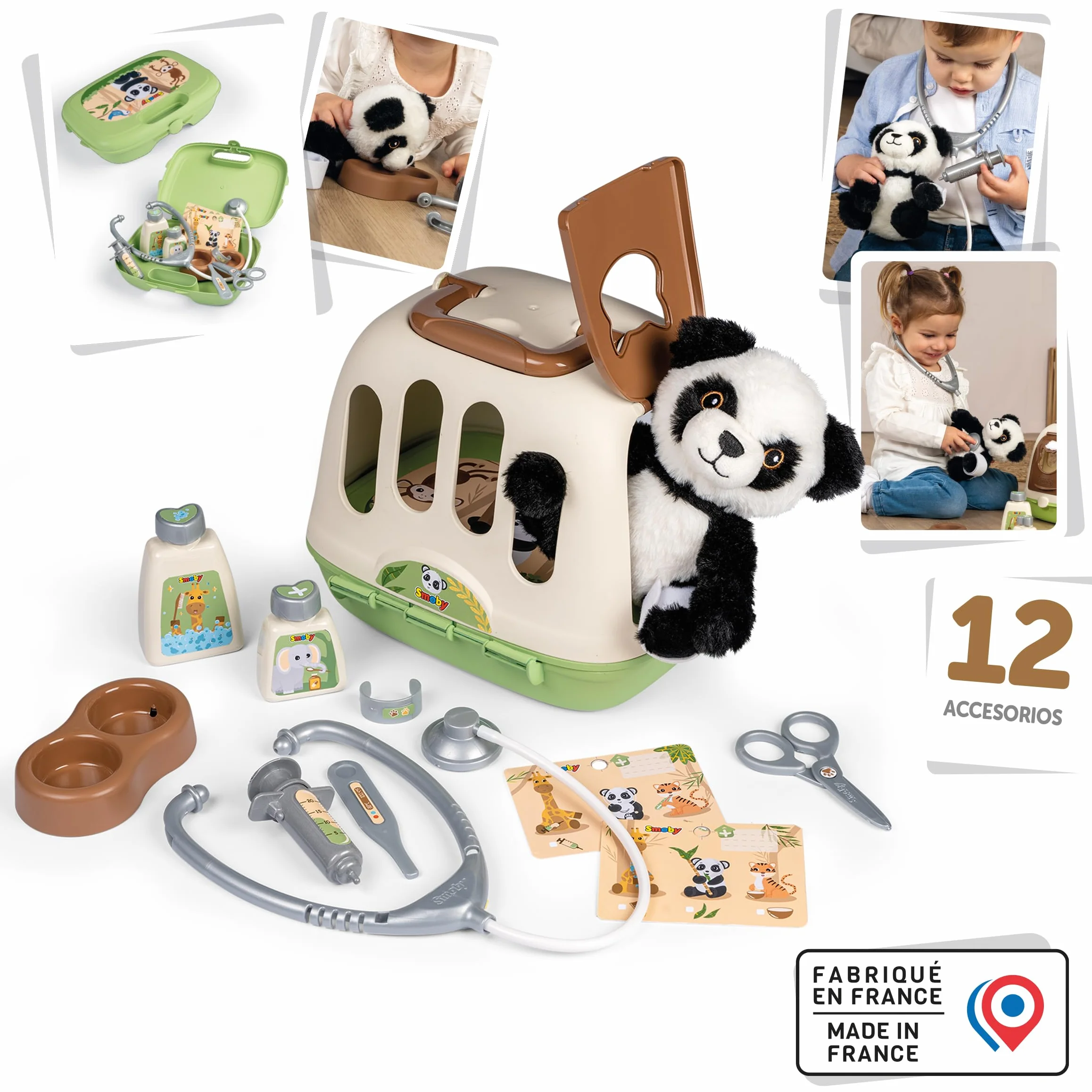 Smoby - 2 w 1 walizeczka weterynaryjna - klatka transportowa - w zestawie pluszowa panda - liczne akcesoria - łatwy transport - od 3 lat - wyprodukowano we Francji