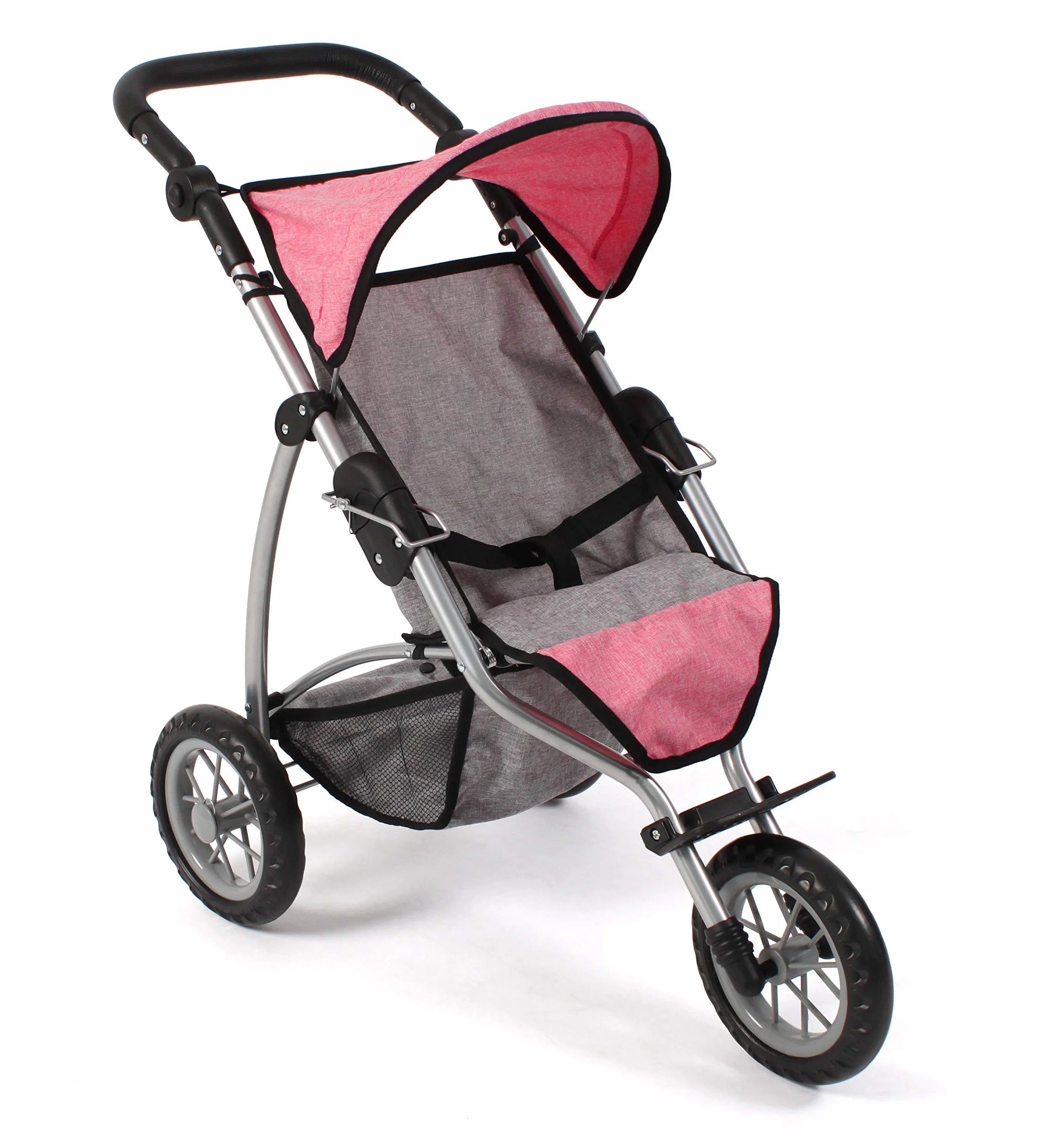 Bayer Chic 2000 - Wózek dla lalek Leon, jogging Buggy, dla dzieci w wieku od 4 do 8 lat, melanż, szary, różowy, 75 x 40 x 73,5 cm