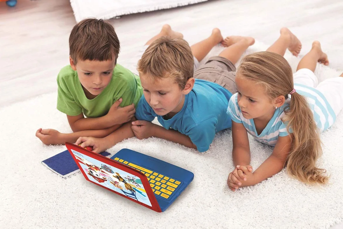 Lexibook, Psi Patrol, Laptop Edukacyjny i Dwujęzyczny w Języku Niemieckim, Angielskim, Zabawka dla Dzieci, 124 Aktywności, Gry Edukacyjne i Muzyka, Czerwony, Niebieski, JC598PAZi3