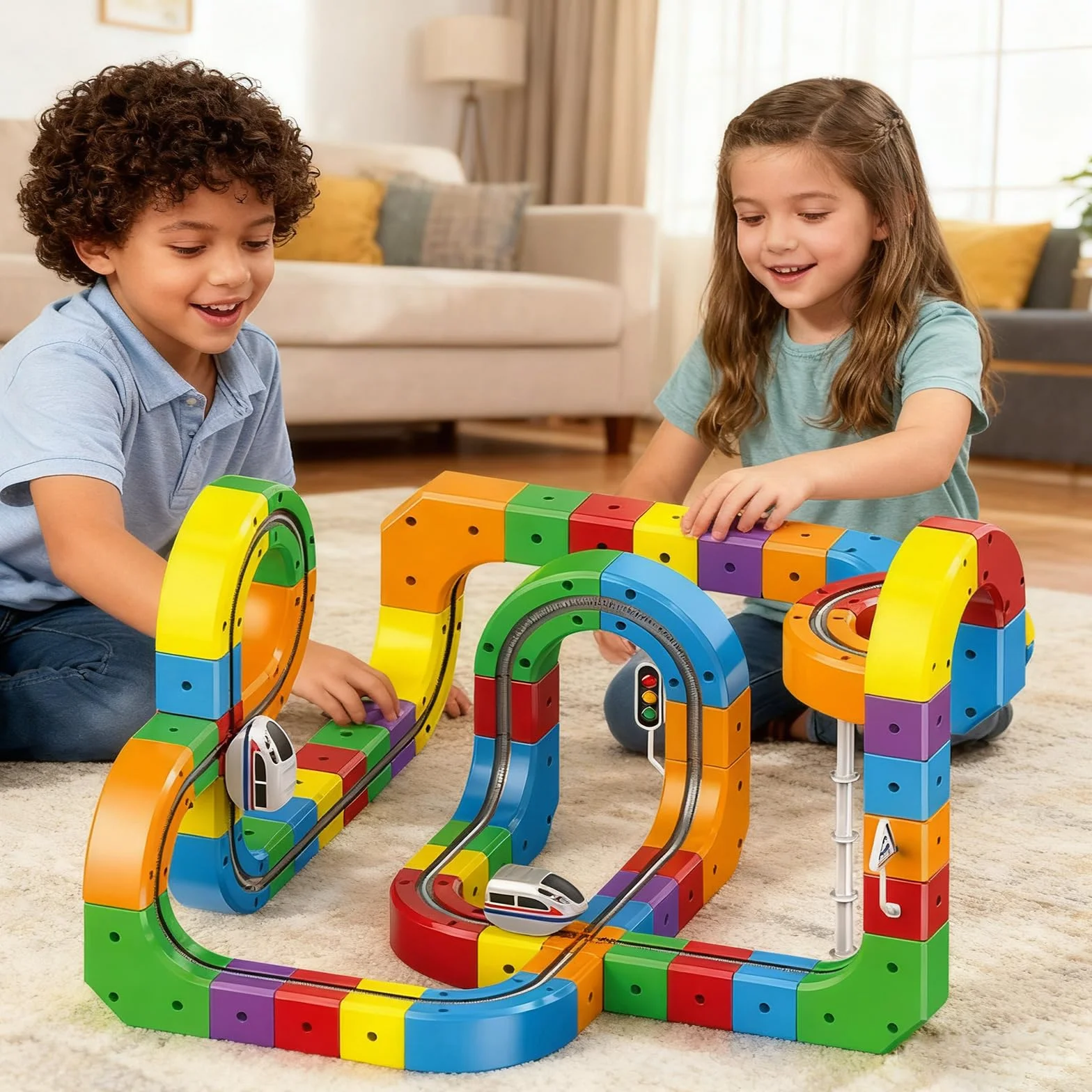 Clickrail Zestaw Elektrycznej Kolejki, Cubix 3D, Klickrail Cube Track Trasami 3D opartymi na grawitacji, Klocki Magiczne i Zasilany Pociąg, Elektryczna Kolejka dla Dzieci, Idealny Prezent (123 Sztuk)