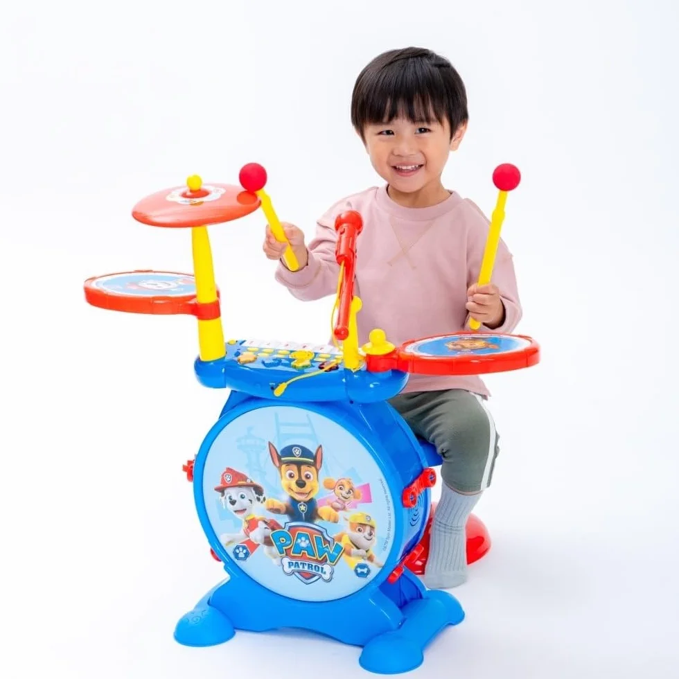 Lexibook K610PA Paw Patrol Chase Elektroniczny Zestaw dla Dzieci, Muzyczna Zabawka, Realistyczny Dźwięk Perkusji, 8-Klawiszowa Klawiatura, Wtyczka Mp3, Siedzisko w Zestawie, Niebieski, Czerwony