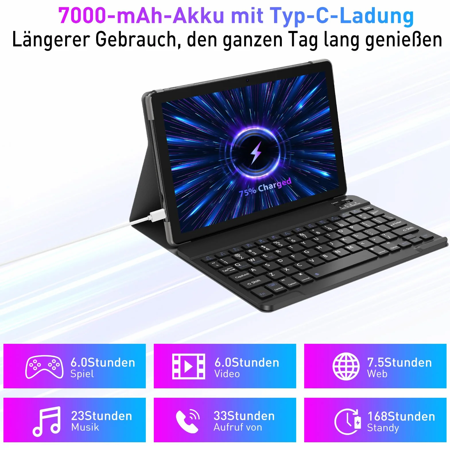 XGODY Tablet 10-calowy Android 13 z klawiaturą 2,4 G/5G WLAN 4-rdzeniowy 2,0 GHz | 12 GB RAM + 128 GB ROM (TF 1 TB) | FHD | aparat 5 + 13 MP | 7000 mAh | Bluetooth 5.0, tablet PC – szary