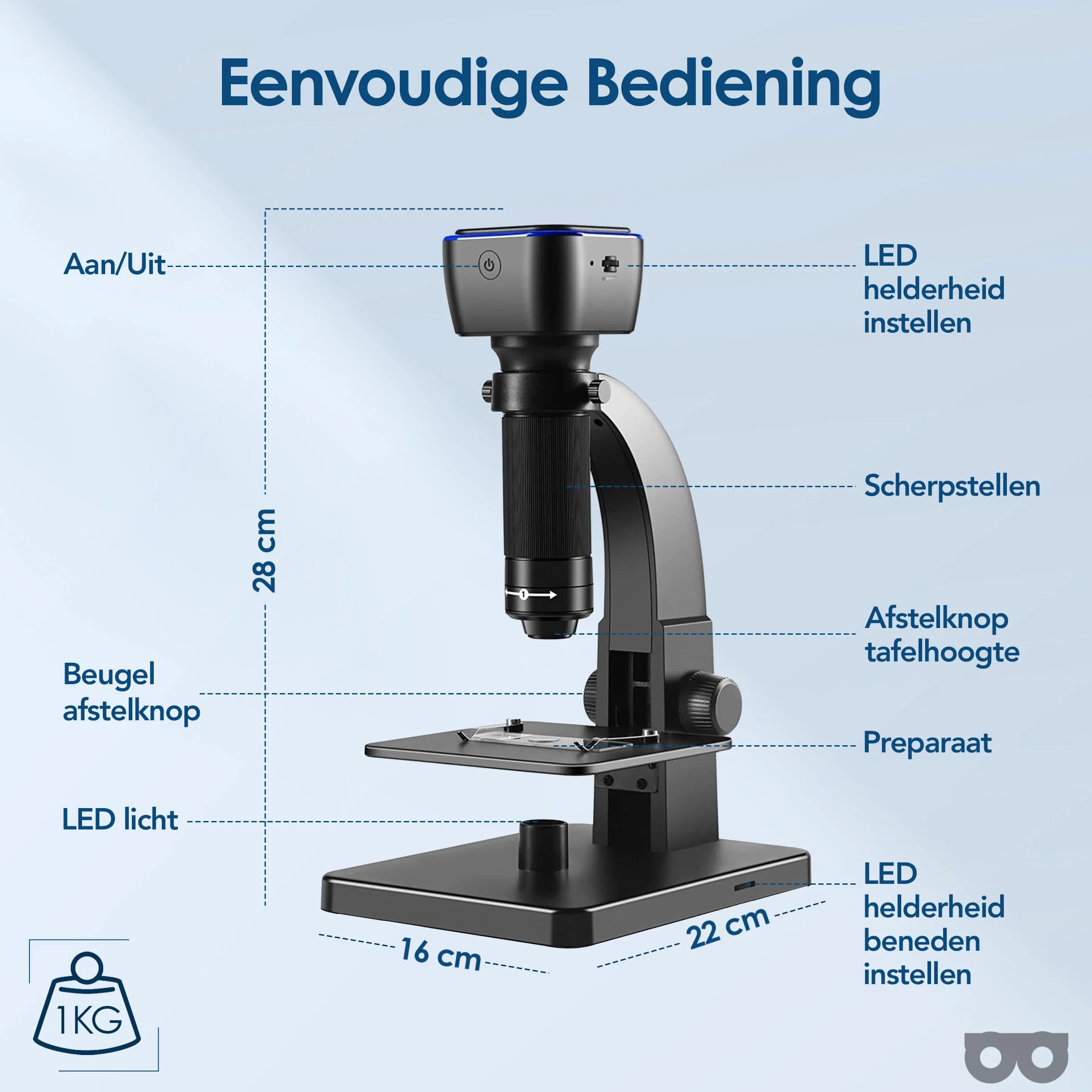 Digital Microscope with Camera – 2000 x Zoom – Photo/Video – Wi-Fi/USB Connection – 1800 mAh Battery – 11 LED Lights, Microscope Included