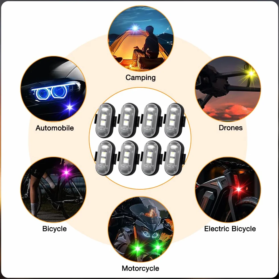 bezprzewodowe światła LED, 8 sztuk, stroboskop, światło do drona, 8 kolorów, lampa błyskowa LED z pilotem zdalnego sterowania, lampa błyskowa LED do samolotu, Flylights, oświetlenie podwozia do