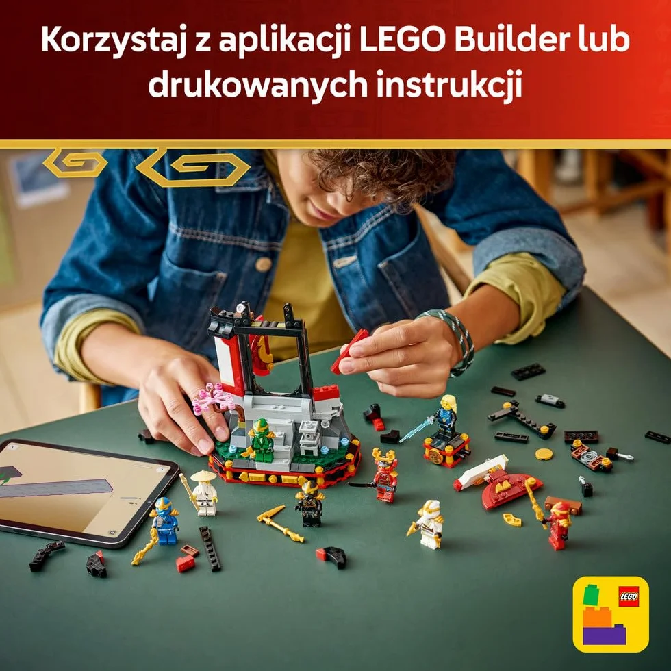 LEGO NINJAGO Ozdoba z postaciami ninja — 15-lecie, kolekcjonerski zestaw konstrukcyjny dla chłopców i dziewczynek, podstawka z ośmioma minifigurkami, pomysł na prezent urodzinowy dla 14-latka 71866