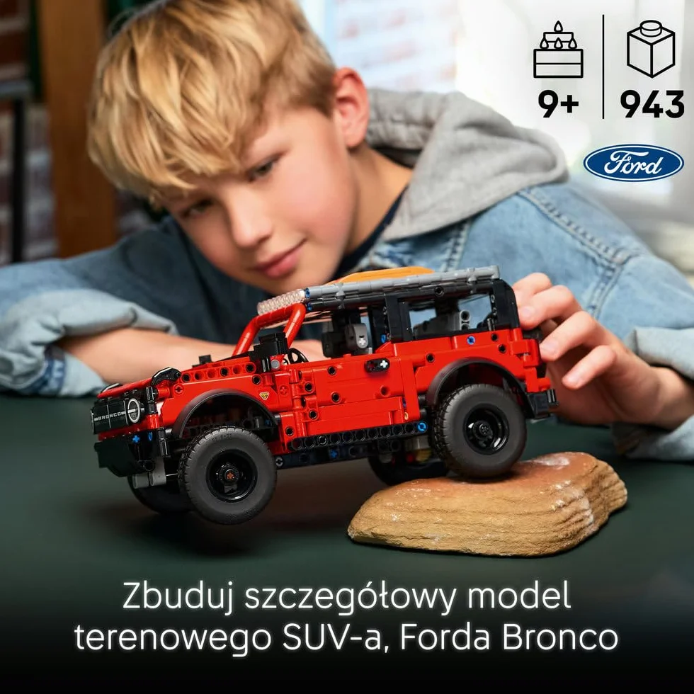 LEGO Technic SUV Ford Bronco, model samochodu do składania dla 9-latka, zabawka konstrukcyjna dla chłopców, dziewczynek i fanów motoryzacji, pomysł na prezent dla dziecka i ozdoba do pokoju 42213