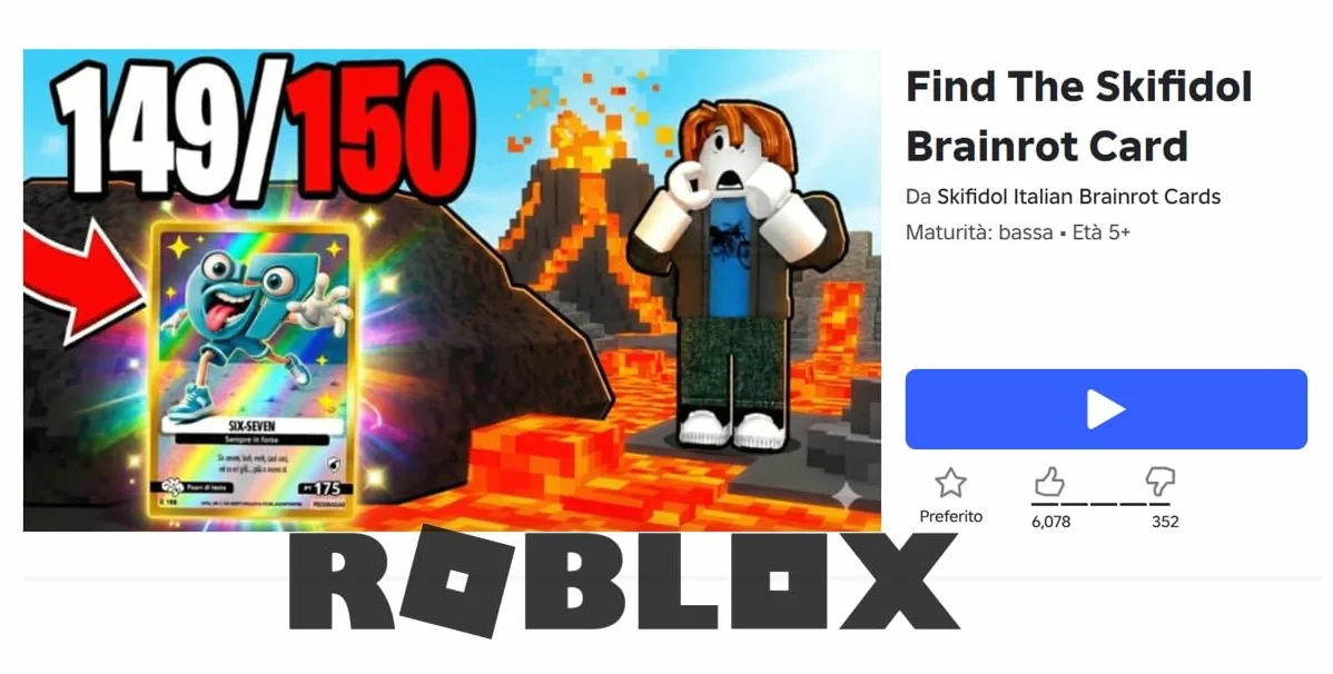 Generico Seria Roblox – Find The Skifidol Brainrot Card, Blister zawiera 25 niewydanych kart do gry i 14 kart do gry z serii Gamma - zestaw pierwszy
