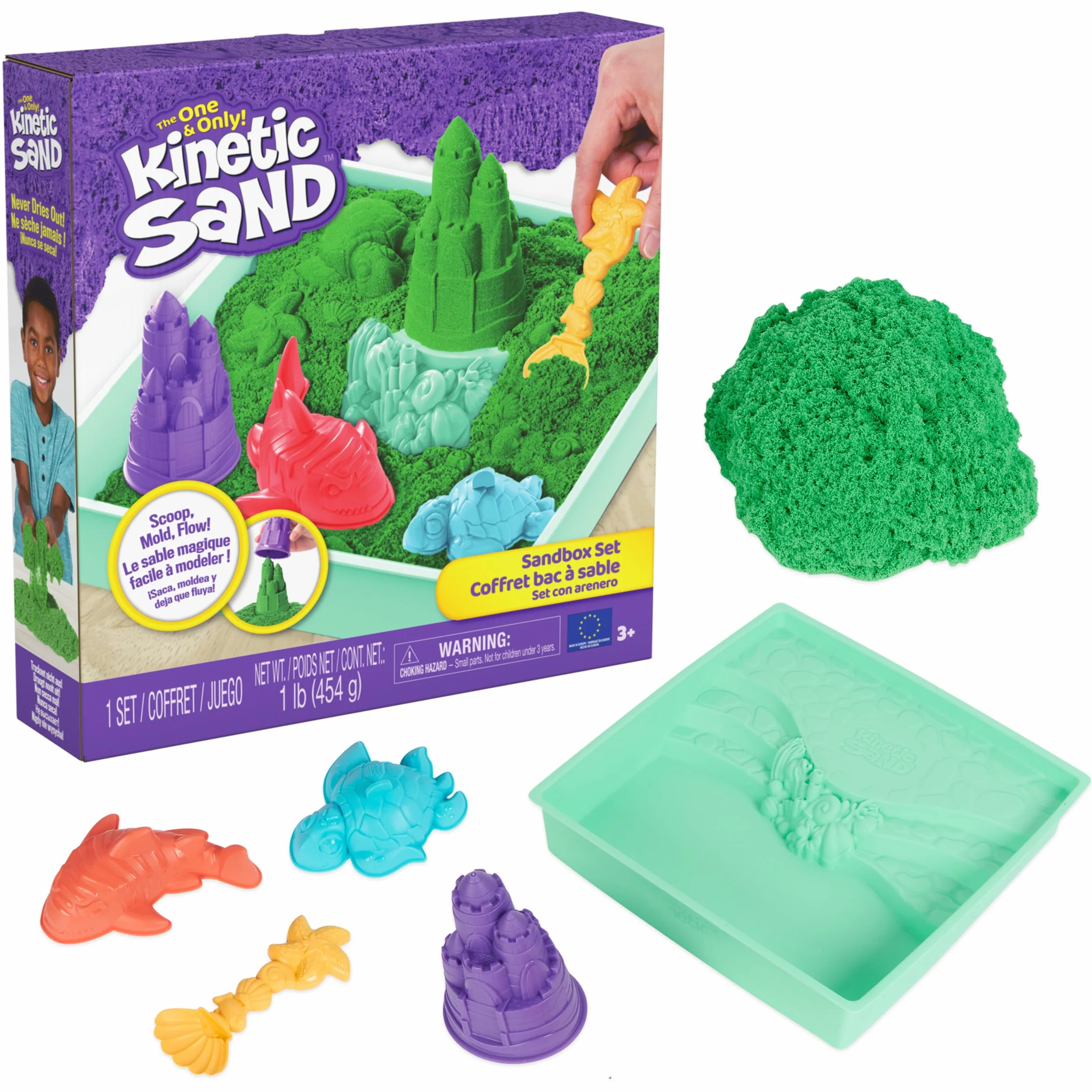Kinetic Sand - Zestaw piaskownica. Zielony piasek do zabawy