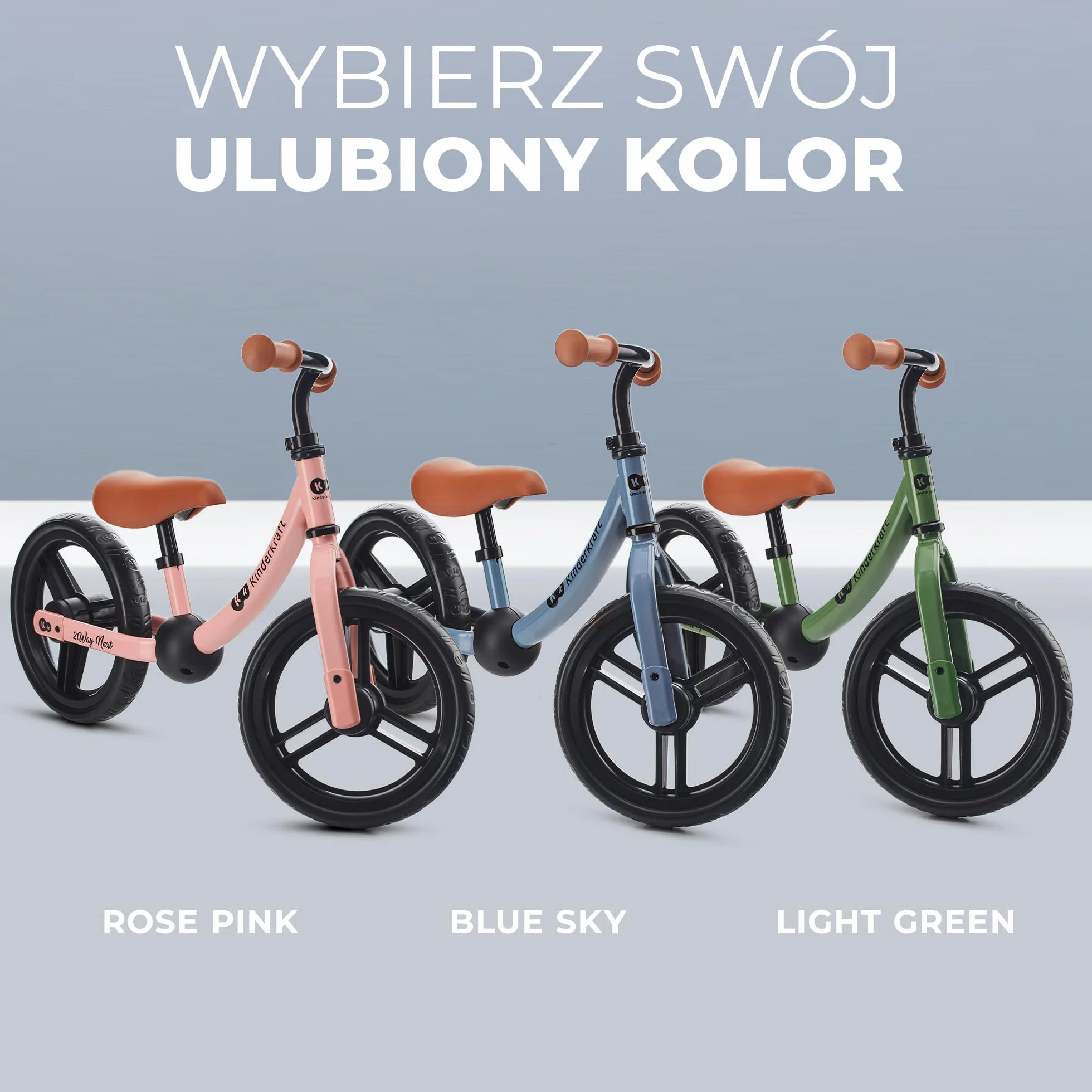 kk Kinderkraft 2WAY NEXT rowerek biegowy od 3 lat, lekki rower do nauki chodzenia, rower dziecięcy, koła 12", regulacja wysokości siodełka i kierownicy, łatwy montaż, ograniczone uderzenie kierownicy,