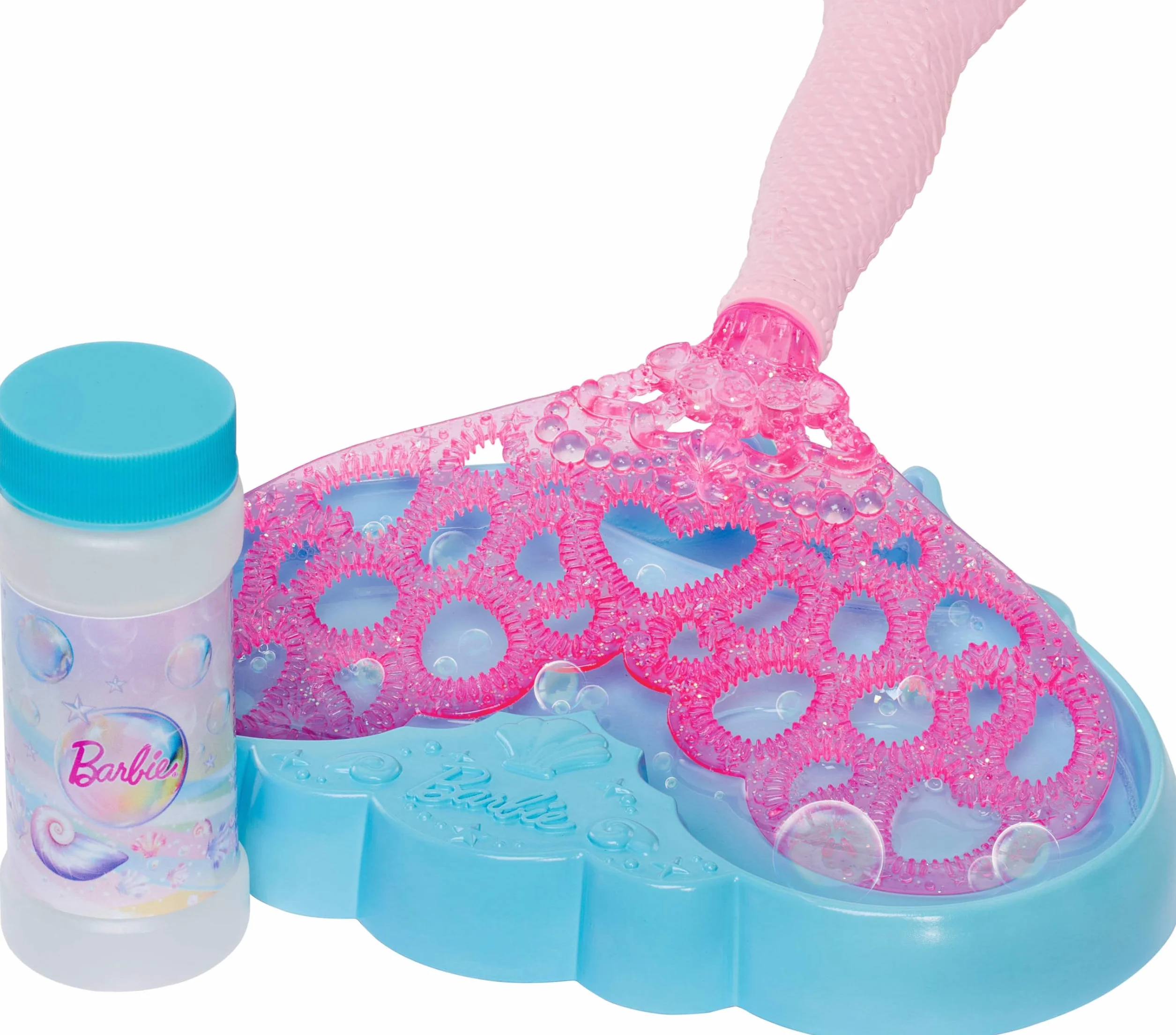 Barbie Lalka Bąbelkowa syrenka Magiczne bańki (długie blond włosy, lśniące pasemka), funkcja robienia baniek, płyn do baniek, tacka i szczotka do włosów, zestaw zabawka dla dzieci 3+, JLW56