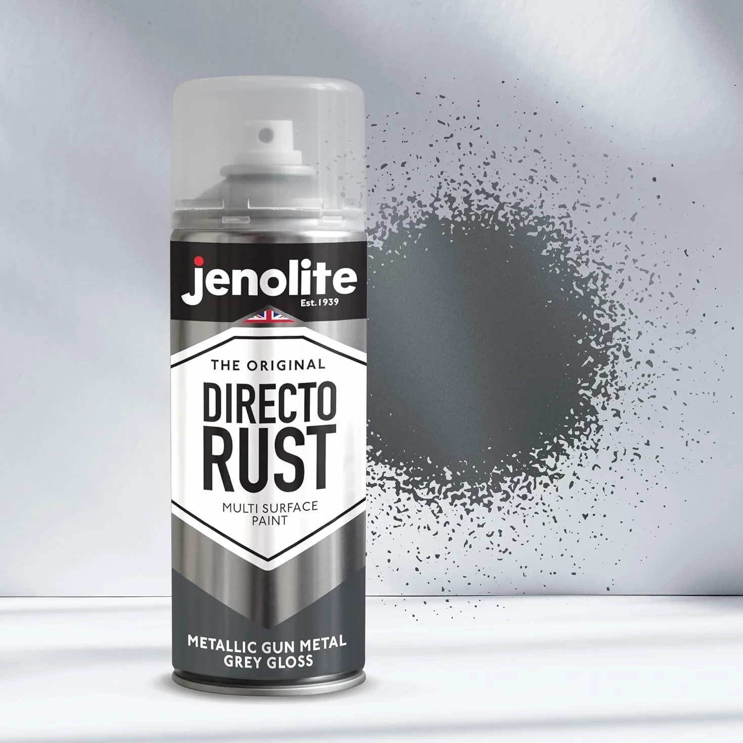 JENOLITE Directorust farba metaliczna z połyskiem | SZARY METALOWY PISTOL | Farba wielopowierzchniowa | podkład, podkład i warstwa wierzchnia wszystko w jednym | 400ml
