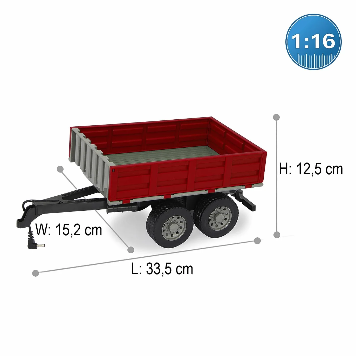 JAMARA 413108 - wywrotka do traktora RC 1:16 - zdalnie sterowane wgłębienie uchylne w górę/w dół, hak holowniczy z przodu, składane ściany pokładowe, czerwony