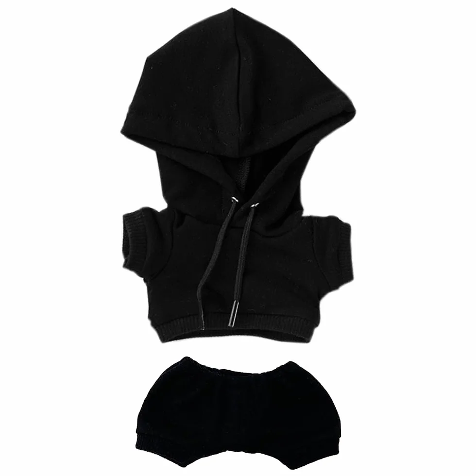 niannyyhouse 20 cm pluszowe ubrania dla lalek, elastyczna, jednolita odzież sportowa, zestawy bluza z kapturem i spodnie, miękkie wypchane pluszowe zabawki, akcesoria do przebierania (czarny, 20 cm)