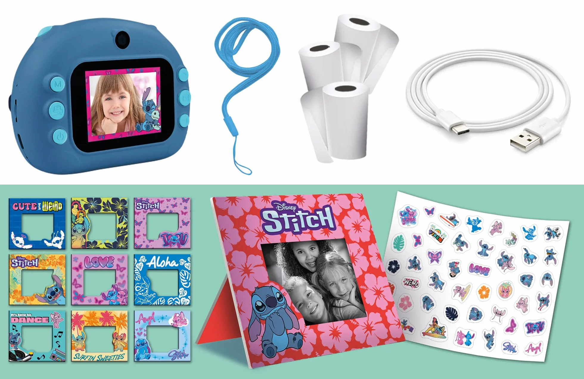 Lisciani – aparat natychmiastowy DISNEY Stitch – przechwytywanie, drukowanie i udostępnianie dla dzieci w wieku od 6 miesięcy – funkcja selfie i wideo – zawiera 3 rolki na 180 zdjęć, pasek i