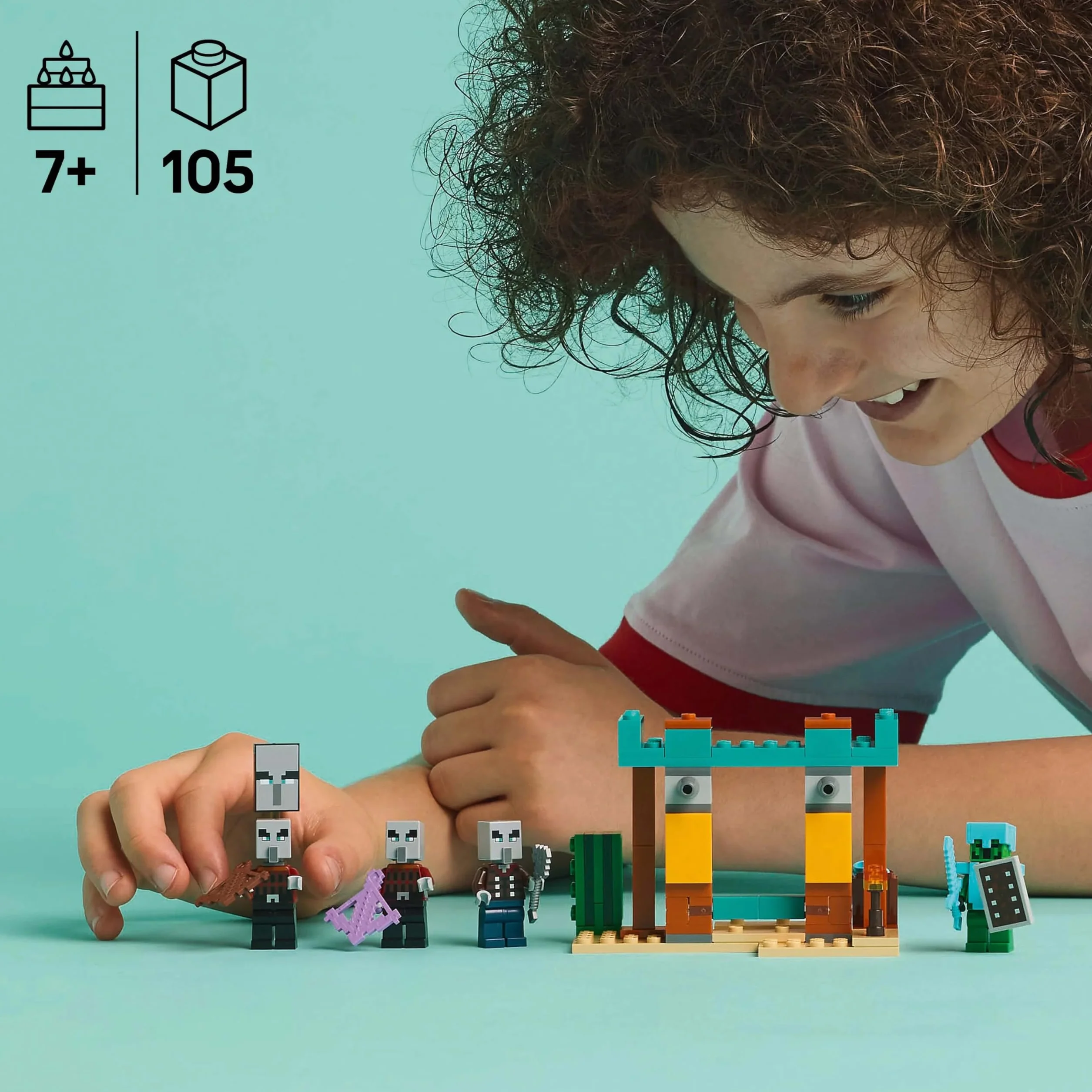 LEGO Minecraft Pustynny Patrol Złosadników, Zabawka dla Dziecka do Zbudowania, Figurki i Akcesoria, w tym Miecz i Tarcza, Kreatywny Prezent dla 7-latka, dla Chłopca i Dziewczynki, dla Fana Gry, 21267