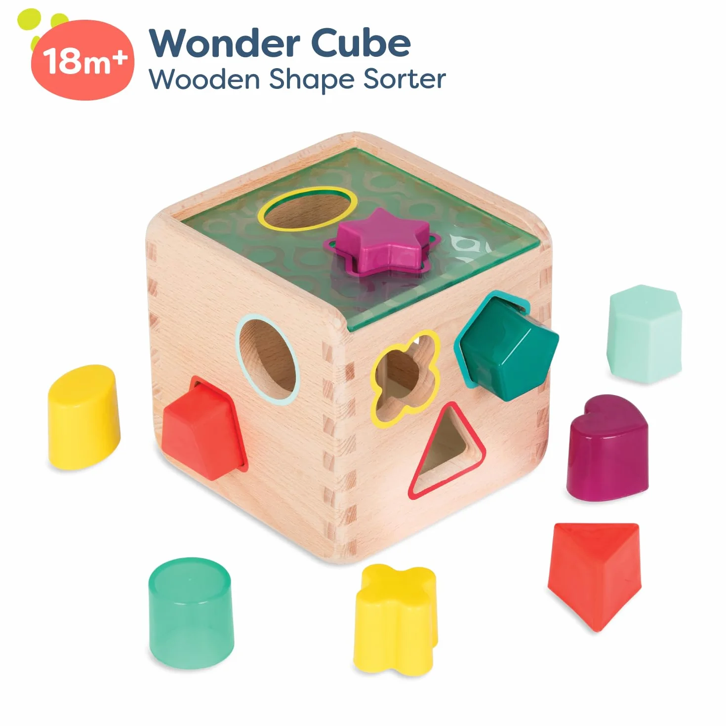 B. Toys by Battat BX1763Z Wonder Sortowanie Zabawka - Drewniany sorter kształtów Kostka aktywności dla małych dzieci