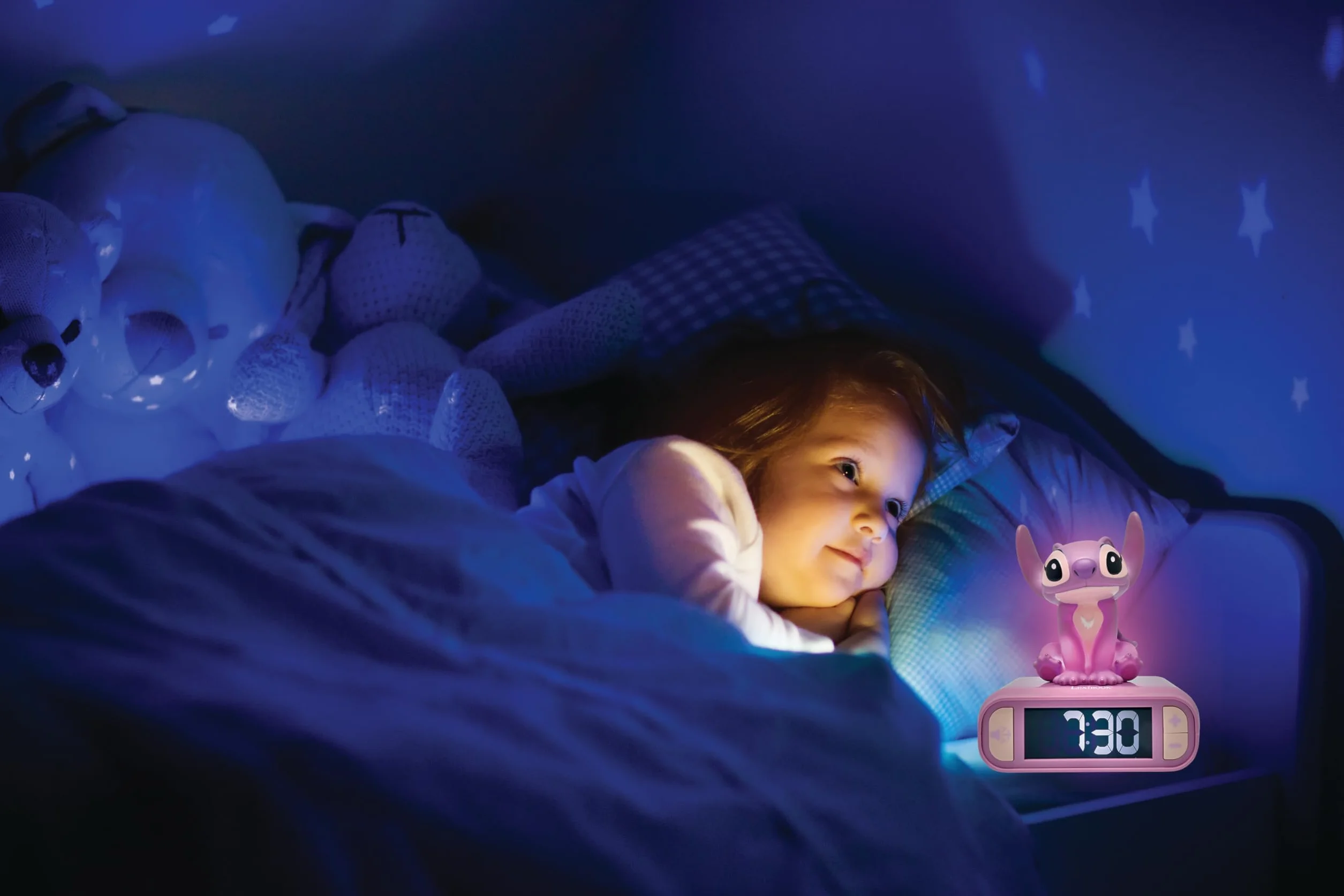 Lexibook, Disney Stitch, Budzik z Lampką Nocną Angel, Dźwięki i Melodie, Podświetlany Ekran LCD, LuminoUS, Drzemka, Różowy, RL800D1