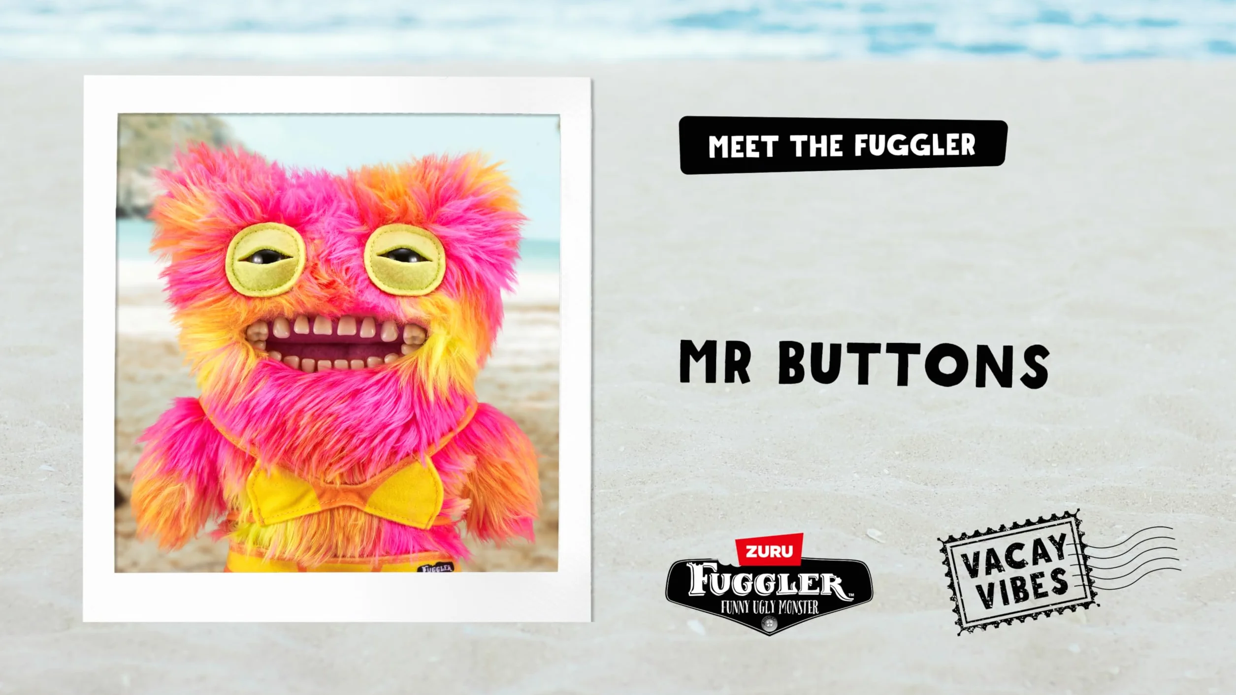 Fuggler Vacay Vibes by ZURU, Funny Ugly Monster, Plush, Collectible, Toy (Mr Buttons - Multi)