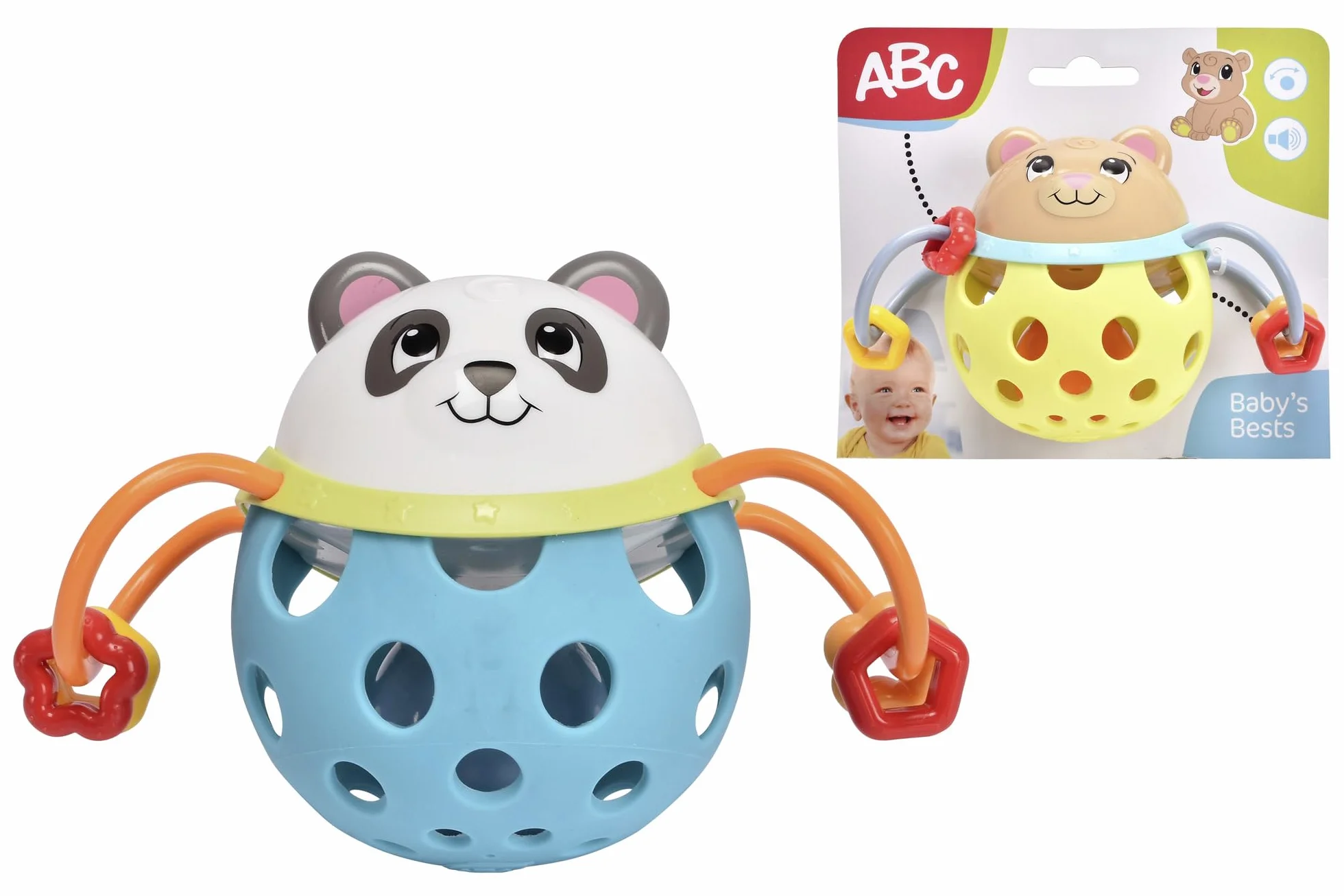 Simba 104010143 ABC niedźwiedzie z grzechotką, 2-krotnie sortowane, dostawa obejmuje tylko jeden artykuł, miś i panda jako kolorowa piłka z grzechotką, 10 cm, od 3 miesięcy