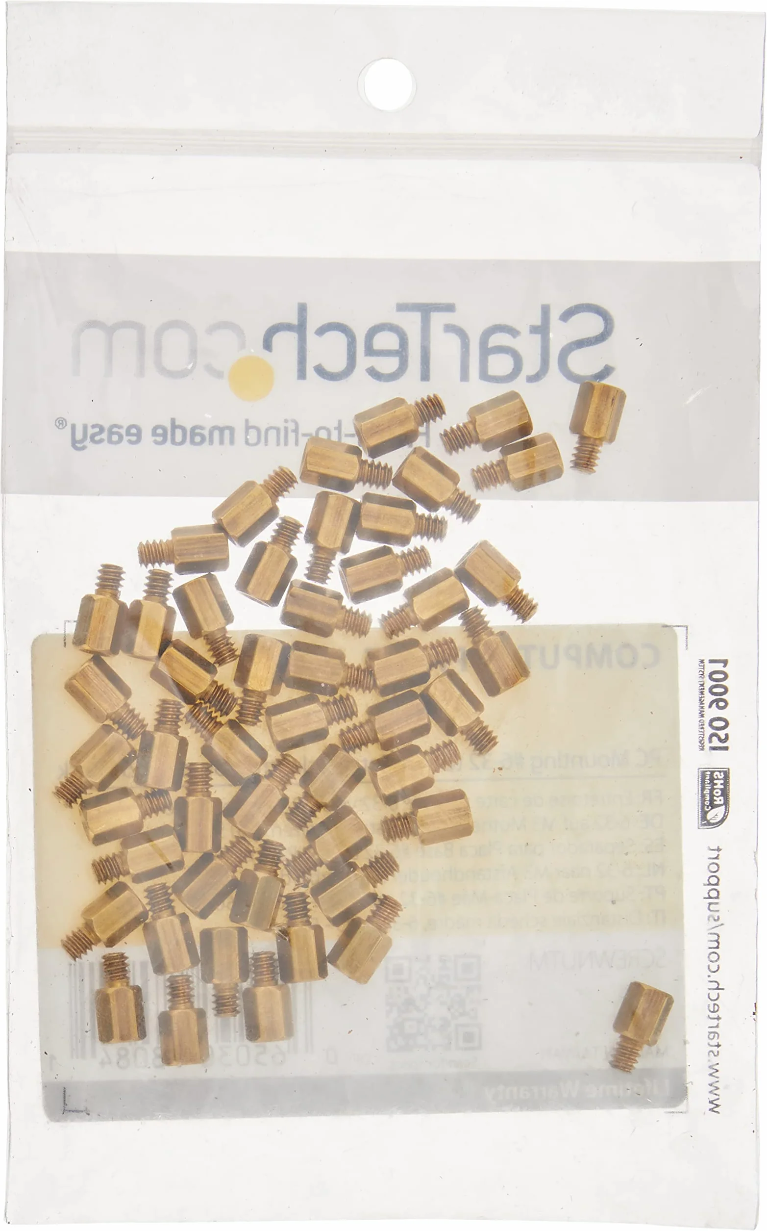 StarTech.com Metalowe elementy dystansowe #6-32 – dystans śrubowy – 0,5 cm (50 sztuk) – wkręt
