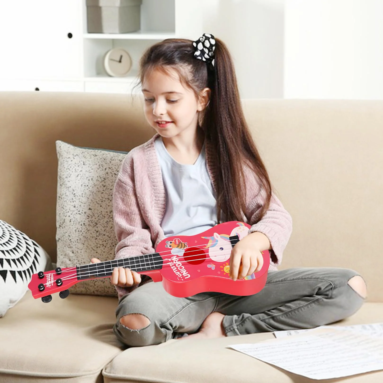 42cm Gitara dla dzieci Zabawka muzyczna Gitara dla dzieci z 4 regulowanymi strunami Początkujący chłopcy Dziewczynki