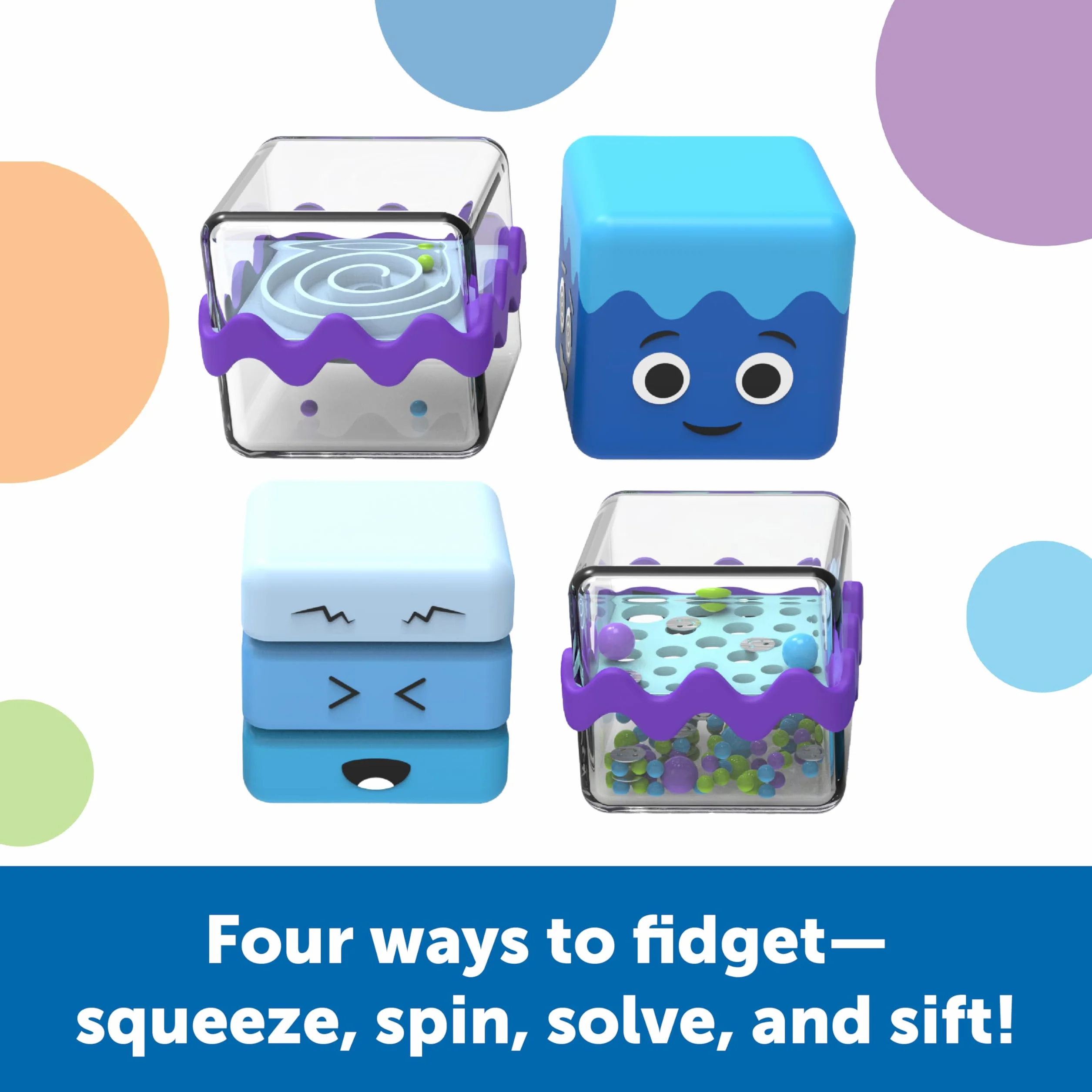 Learning Resources – 4 kostki sensoryczne do ściskania, Wiek 3+, Zabawki sensoryczne dla dzieci, 4 sposoby na rozładowanie emocji, Zabawki uspokajające, Zabawki SEL