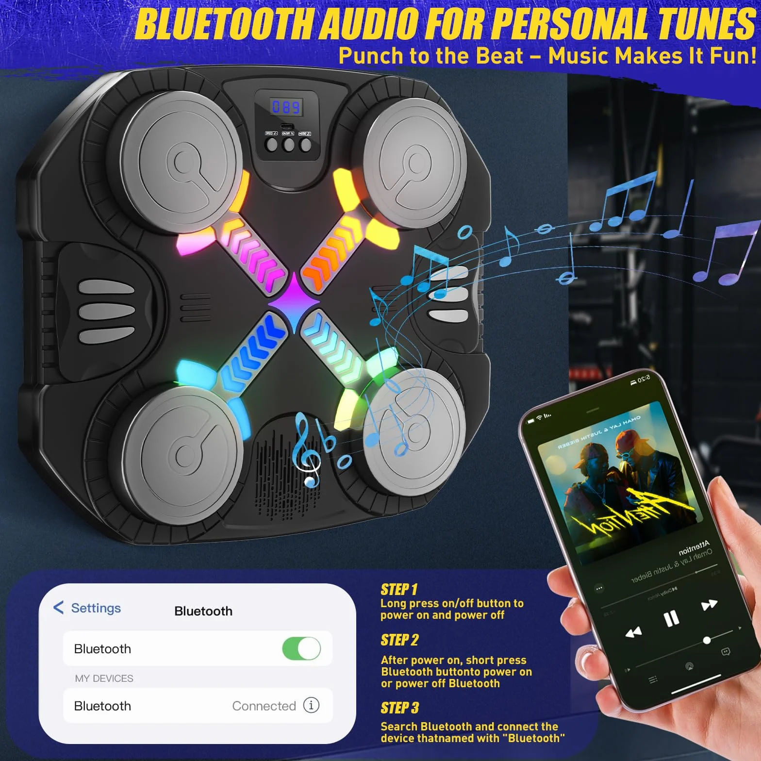 Maszyna do boksu muzycznego dla dzieci, zabawka do wykrawania Bluetooth ze światłami i dźwiękiem, maszyna bokserska z rękawiczkami, zabawka sportowa, prezent dla chłopców i dziewcząt w wieku