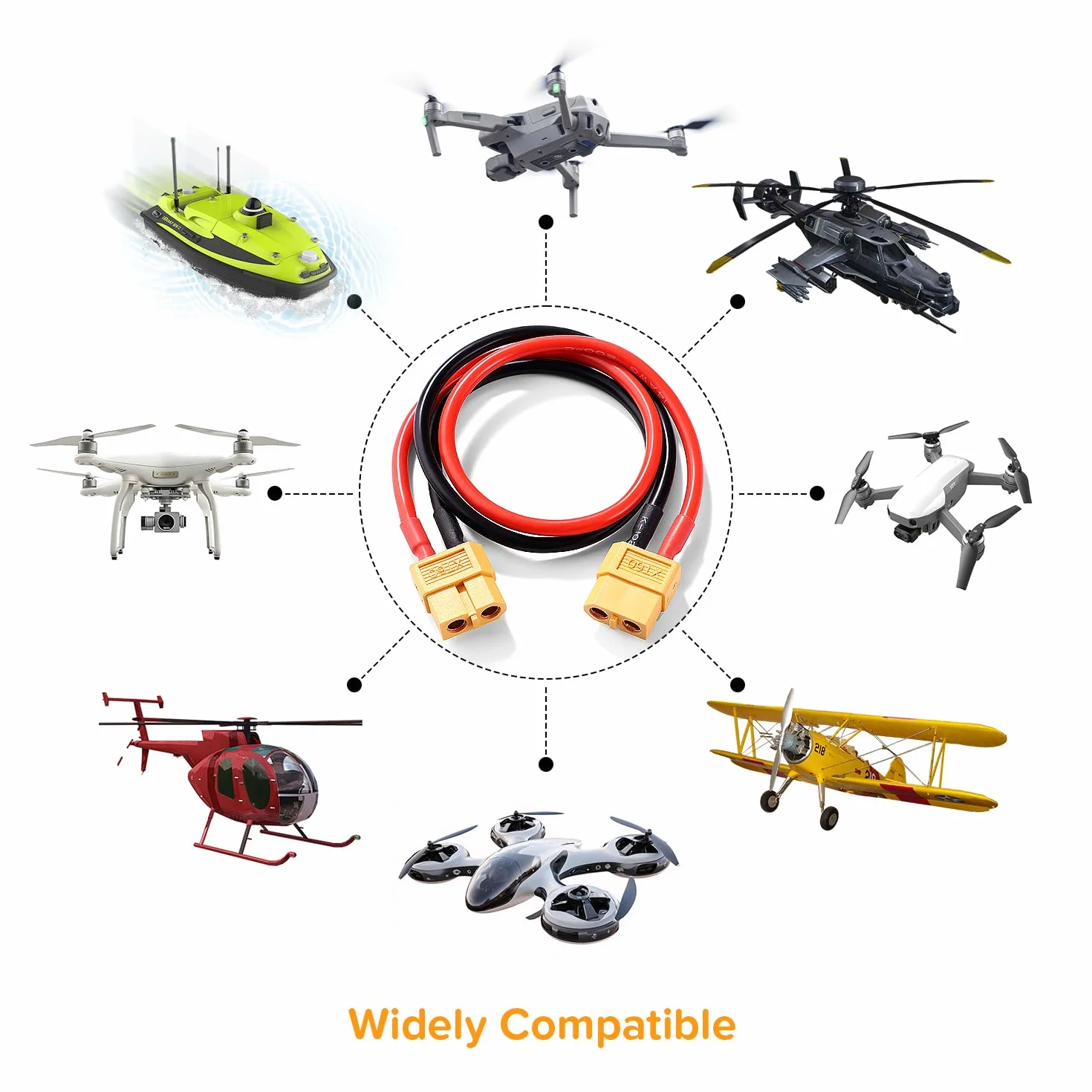 XT60 Przewód Przedłużający, XT60 Żeński do Żeński Wtyk Złącza, z 30cm 14AWG Silikonowym Kablem, do Akumulatora RC LiPo