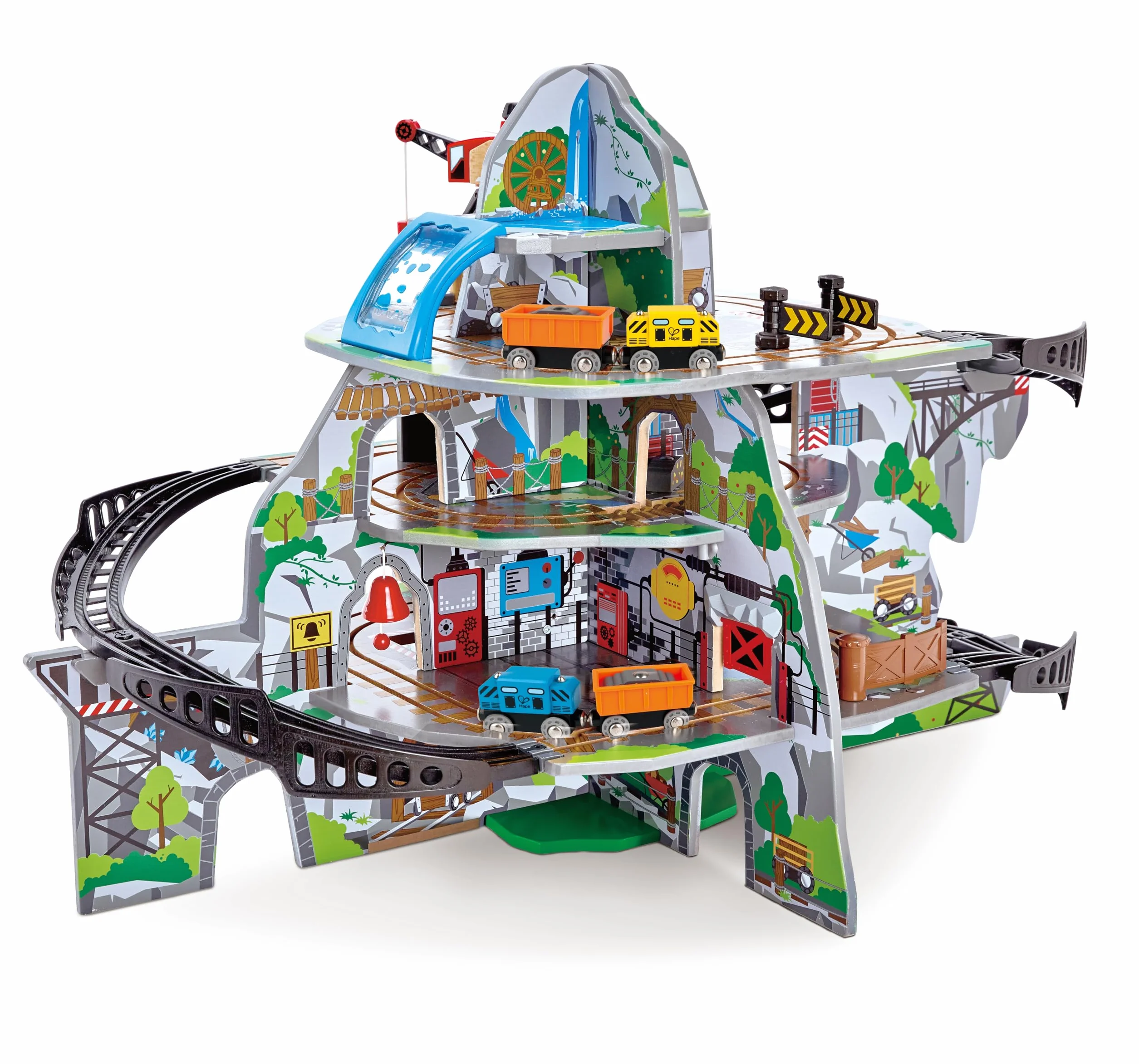Hape Mighty Mountain Mine, Multi-Coloured 32-Piece Wooden Pretend Play Railway Set, Train Toy for Kids