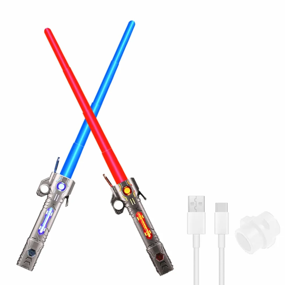 Miecz świetlny Star Wars dla dzieci 2 w 1, 15 kolorów, z oświetleniem i dźwiękiem, srebrny + czarny