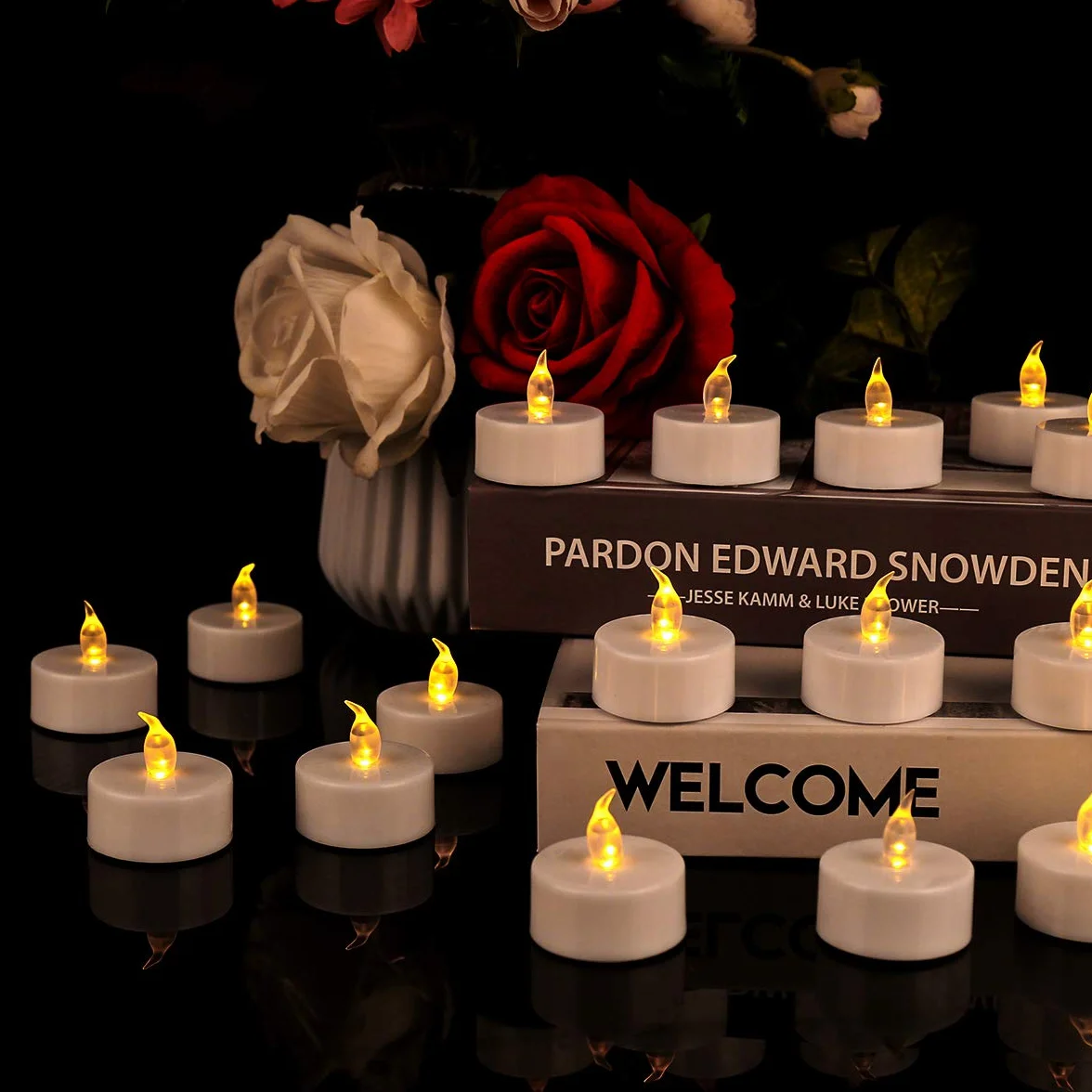 OSHINE podgrzewacze zasilane na baterie, 12 sztuk, realistyczne i jasne sterowanie migotaniem, bezpłomieniowe, do uroczystości sezonowych i festiwalowych, ciepłe żółte światło, zasilane