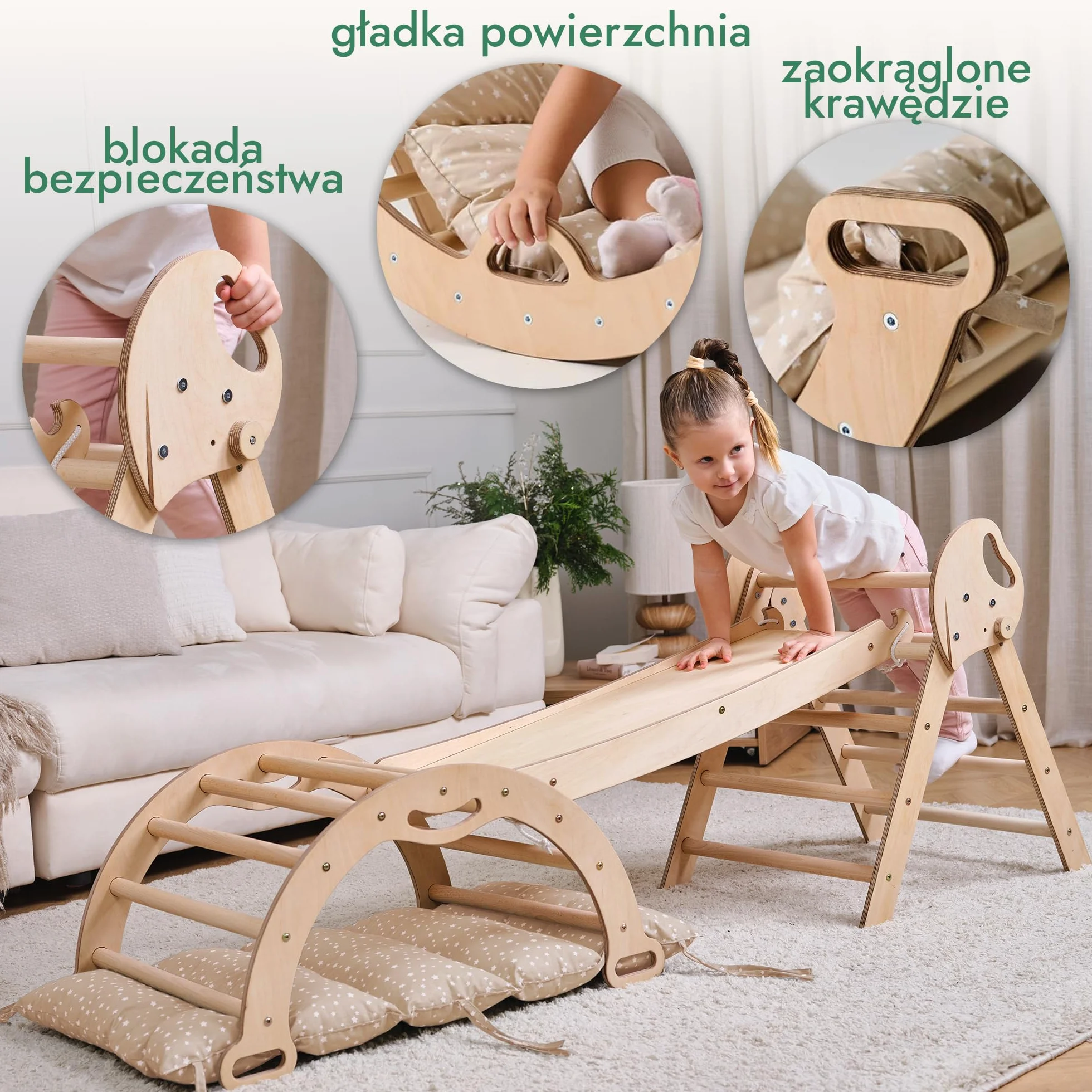 Goodevas Montessori zestaw rusztowań wspinaczkowych 5 w 1: do wnętrz, trójkąt wspinaczkowy, łuk wspinaczkowy z poduszką i zjeżdżalnią dla dzieci, plac zabaw dla dzieci w wieku 1-3 lat