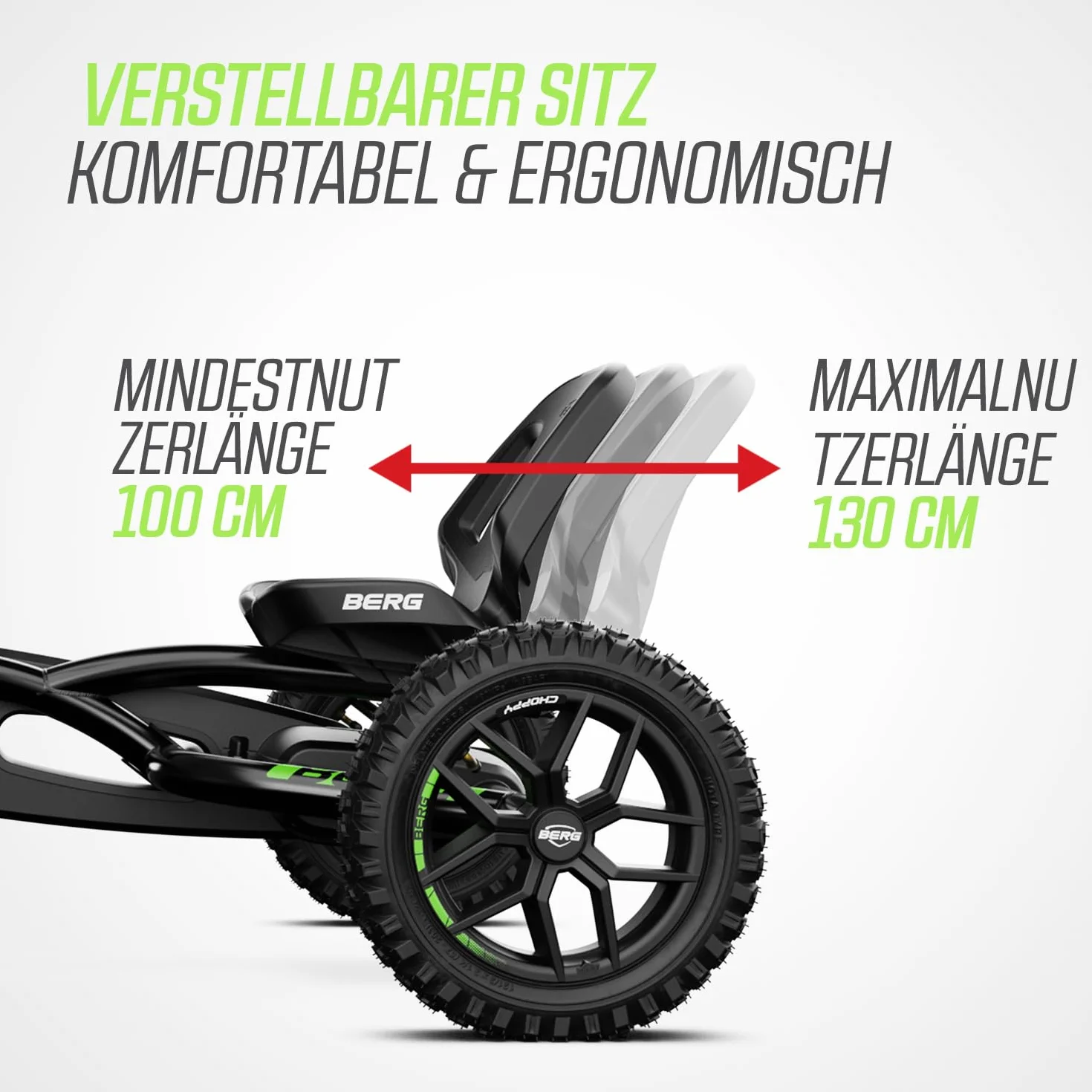BERG Gokart Choppy Neo pojazd dziecięcy, samochód na pedały z optymalnym zabezpieczeniem, 3 opony pneumatyczne i wolny bieg, zabawka dla dzieci w wieku 3-8 lat, czarny