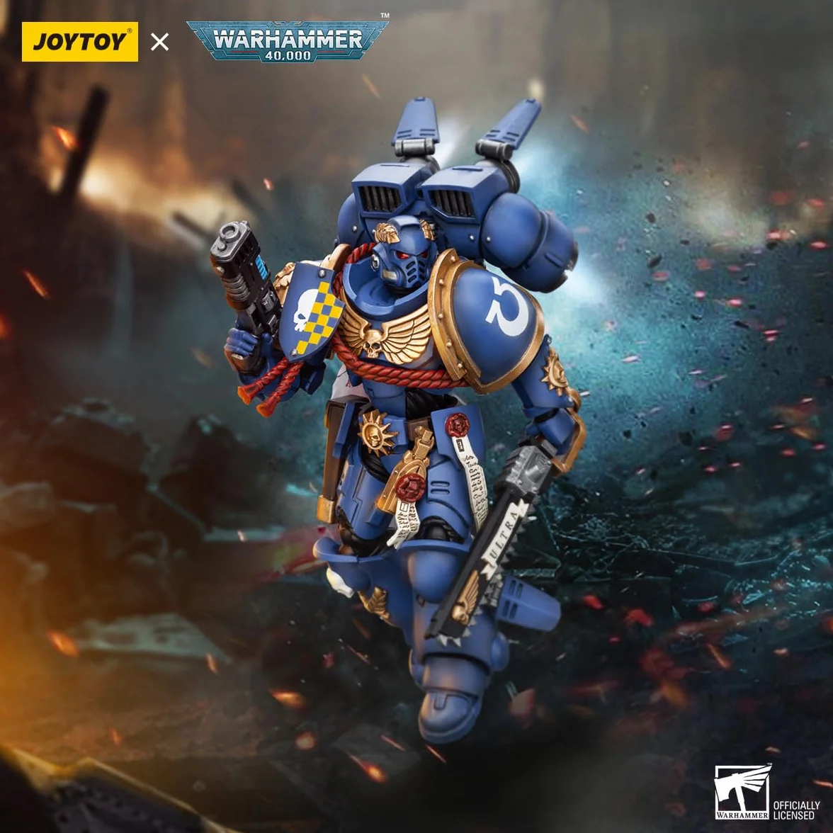 TOYVERSE JOYTOY 1/18 Figurka akcji Warhammer 40,000, kapitan ultramaryny z pakietem skokowym, model postaci ruchomych stawów, od 15 lat