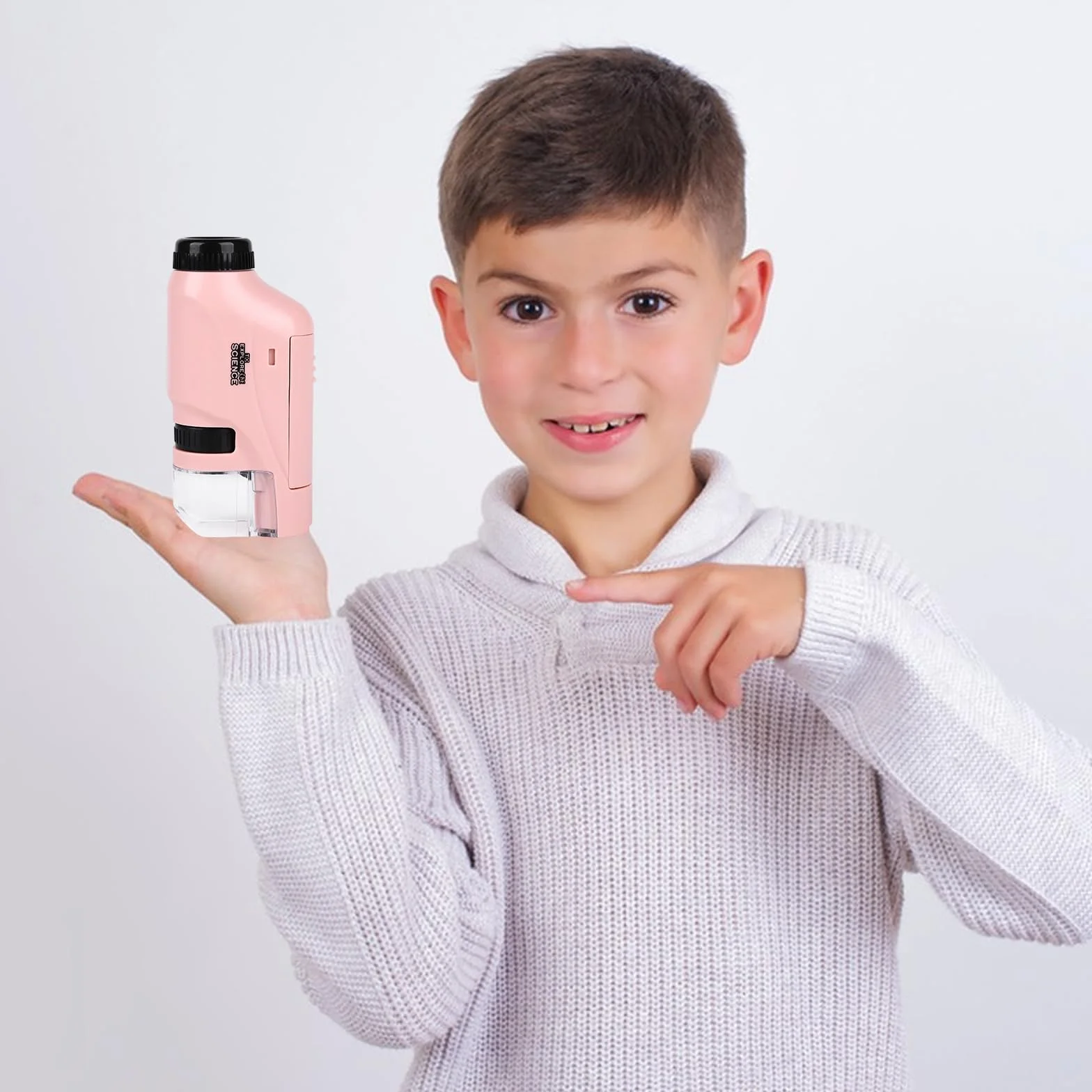 Gukasxi Przenośny mikroskop dla dzieci, 60X-120x, kieszonkowy, mini mikroskop ze światłem LED, zabawka edukacyjna o wysokiej rozdzielczości, do przedszkola, domu, nauki, różowy