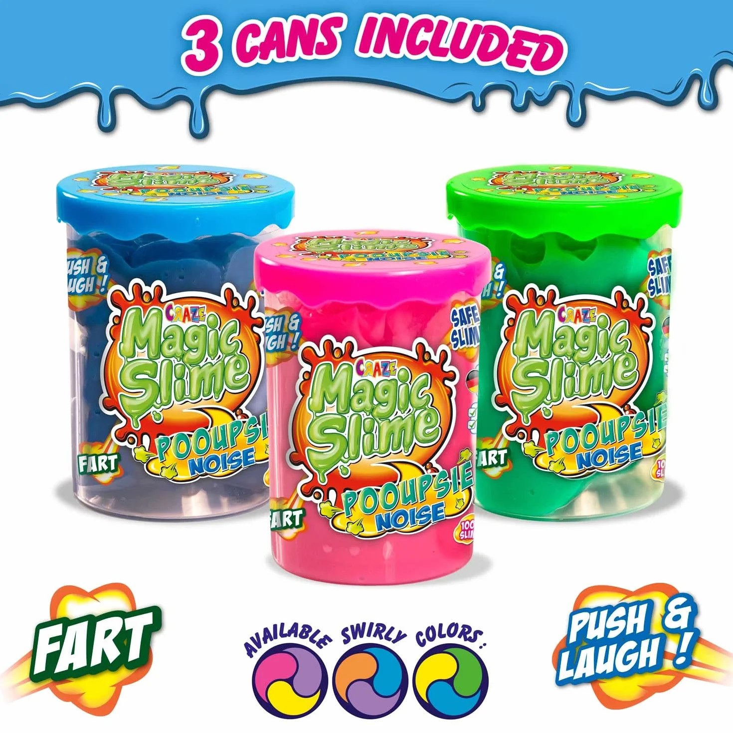 CRAZE Magic Slime POOUPSIE Noise 3 x zestaw grubych pompek śluzowych dla dzieci, 3 x 100 g, 31049, zestaw zabawek dla dzieci, 17,1 x 5,7 x 7,6 cm