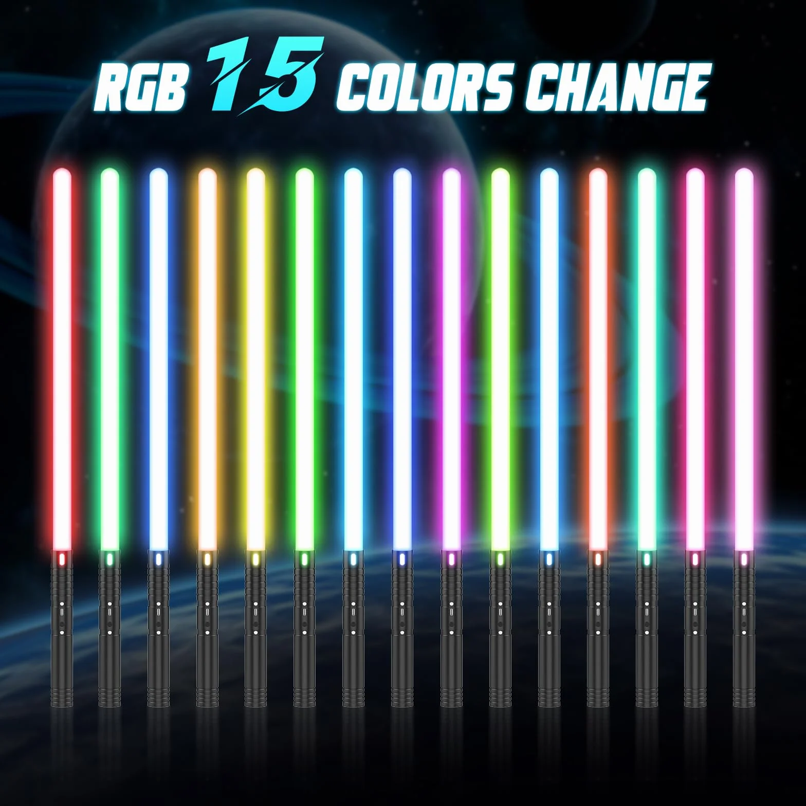 Miecz świetlny Star Wars, ulepszony miecz świetlny RGB 15 kolorów, ładowany przez USB z metalowym uchwytem, z trybem dźwięków, laserowy miecz zabawka dla dzieci i dorosłych, prezenty na imprezę