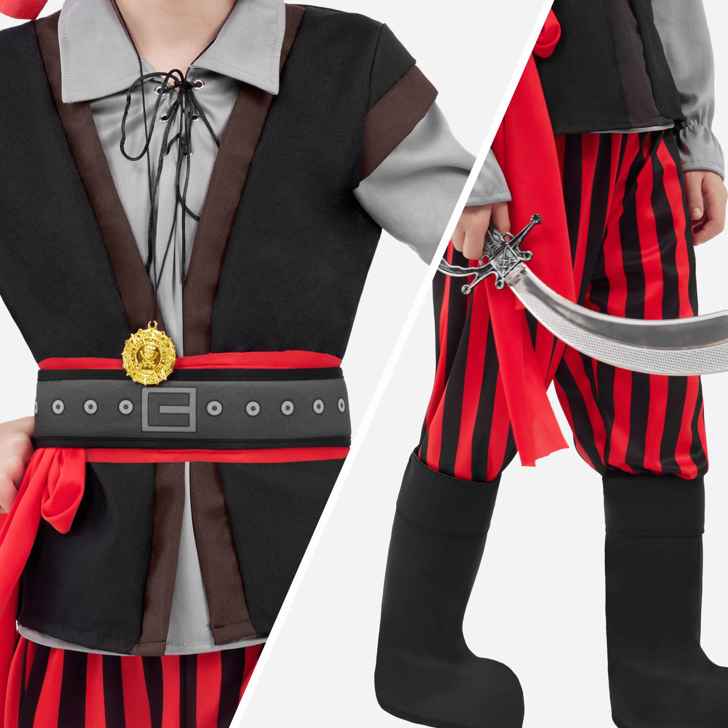 Spooktacular Creations Kostium pirata dla chłopców, kostium pirata dla chłopców, kostium pirata dla dzieci z akcesoriami do piratów do odgrywania ról na Halloween (mały (5-7 lat))