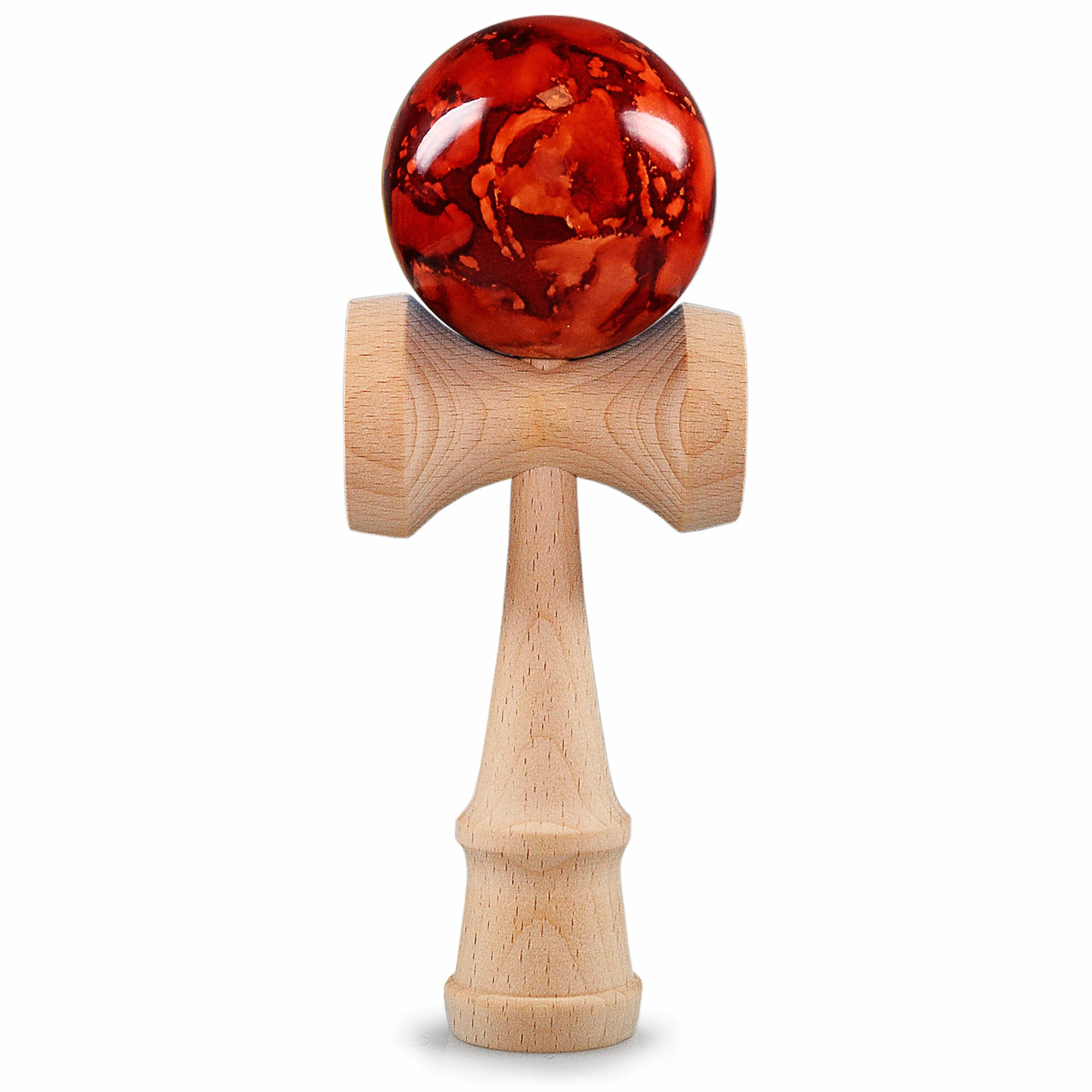 Ganzoo kendama z drewna bukowego, tradycyjna japońska gra zręcznościowa z czerwoną kulą, sznurkiem i talerzami, do trików, balansu, motoryki i koordynacji, 1 szt