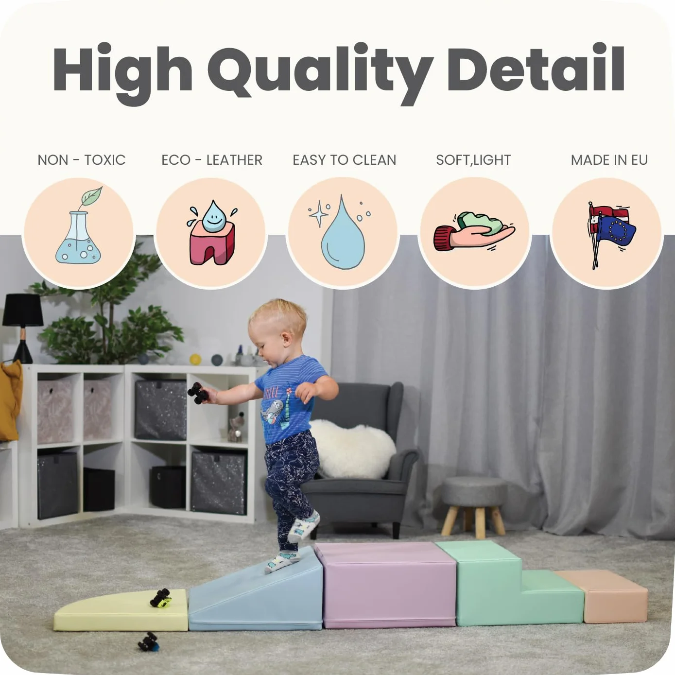IGLU Soft Play - Miękkie Klocki Piankowe Do Zabawy I Wspinania Się - Idealne Do Raczkowania Ślizgania Budynek Się I Innych Aktywności Fizycznych Dla Małych I Większych Dzieci- 5 kształtów XL