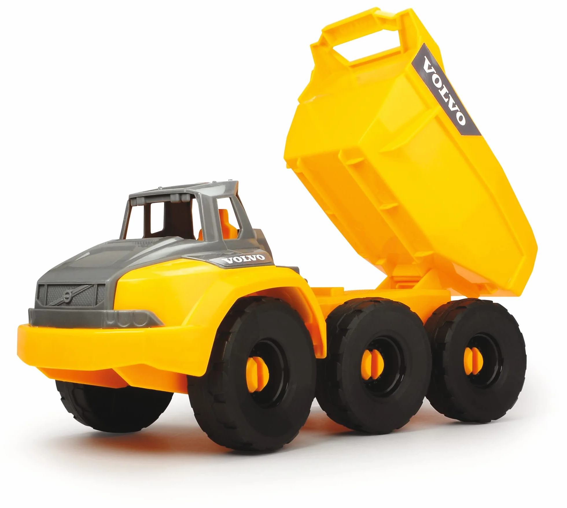 Dickie Toys - Volvo zabawka na plac budowy (zestaw 9-częściowy) dla dzieci od 3 lat, dźwig o wysokości 1 m, 3 pojazdy na placu budowy (ładowarka kołowa, koparka, wywrotka), zabawka do piasku i kask,