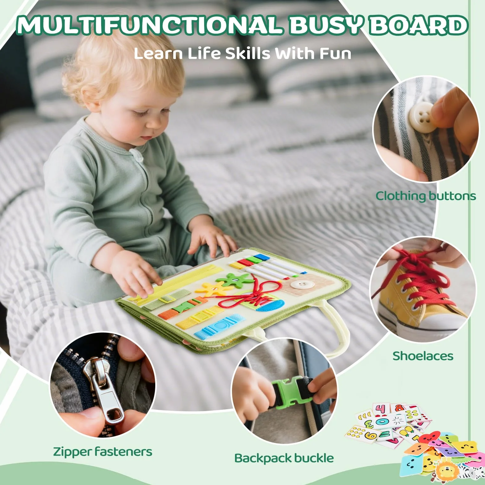 Busy Board, Quiet Book Montessori zabawka dla dzieci od 3, 4, 5, 6 lat, 9 w 1, zabawka motoryczna, zabawka sensoryczna, zabawka edukacyjna, książka o aktywności, zabawka podróżna, prezent dla chłopców