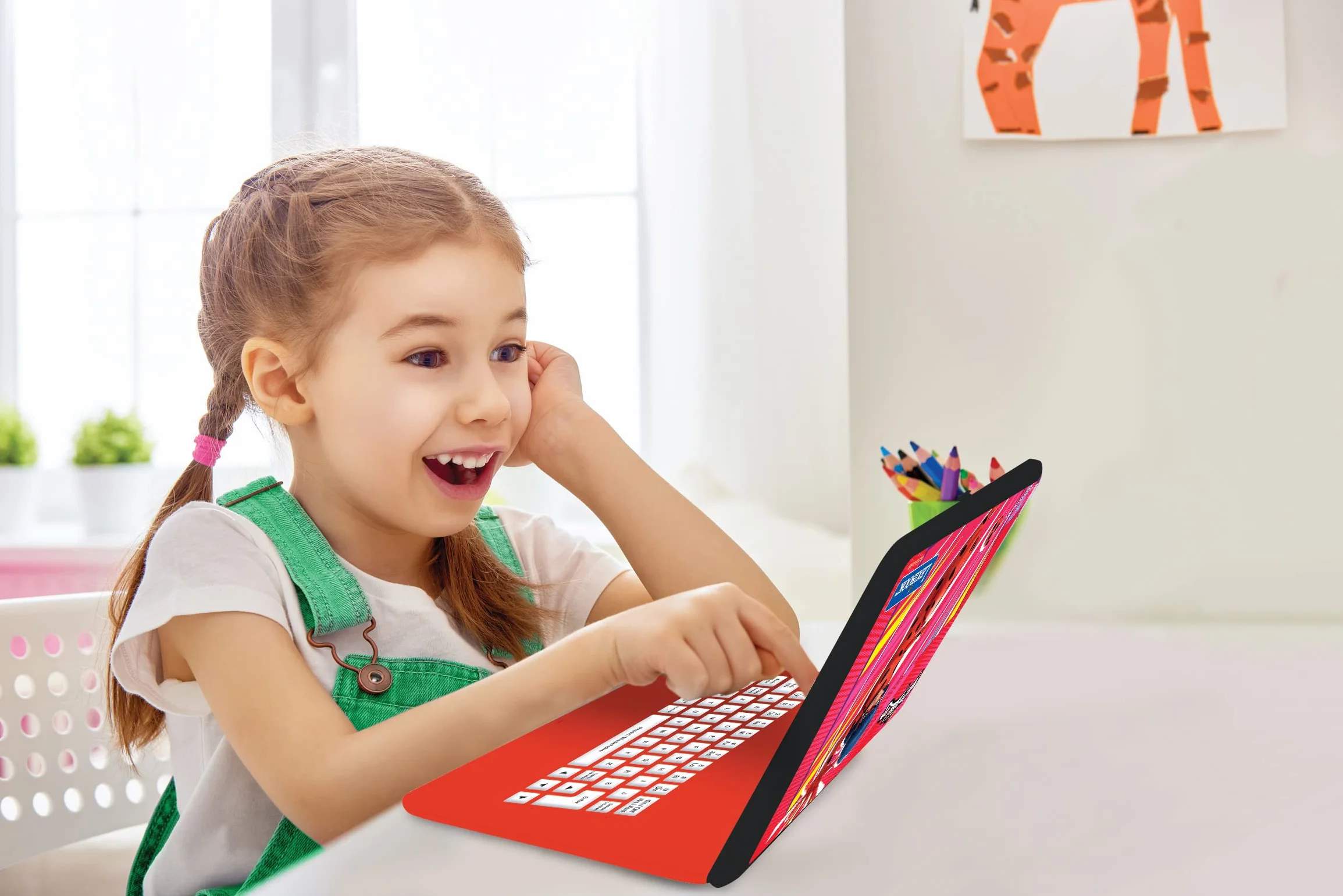 LEXIBOOK, Cudowna biedronka kot noir, edukacyjny i dwujęzyczny laptop niemiecki/angielski, zabawka dla dziecka (chłopcy i dziewczęta), 124 aktywności do nauki, grania w gry i muzykę, czerwony/czarny