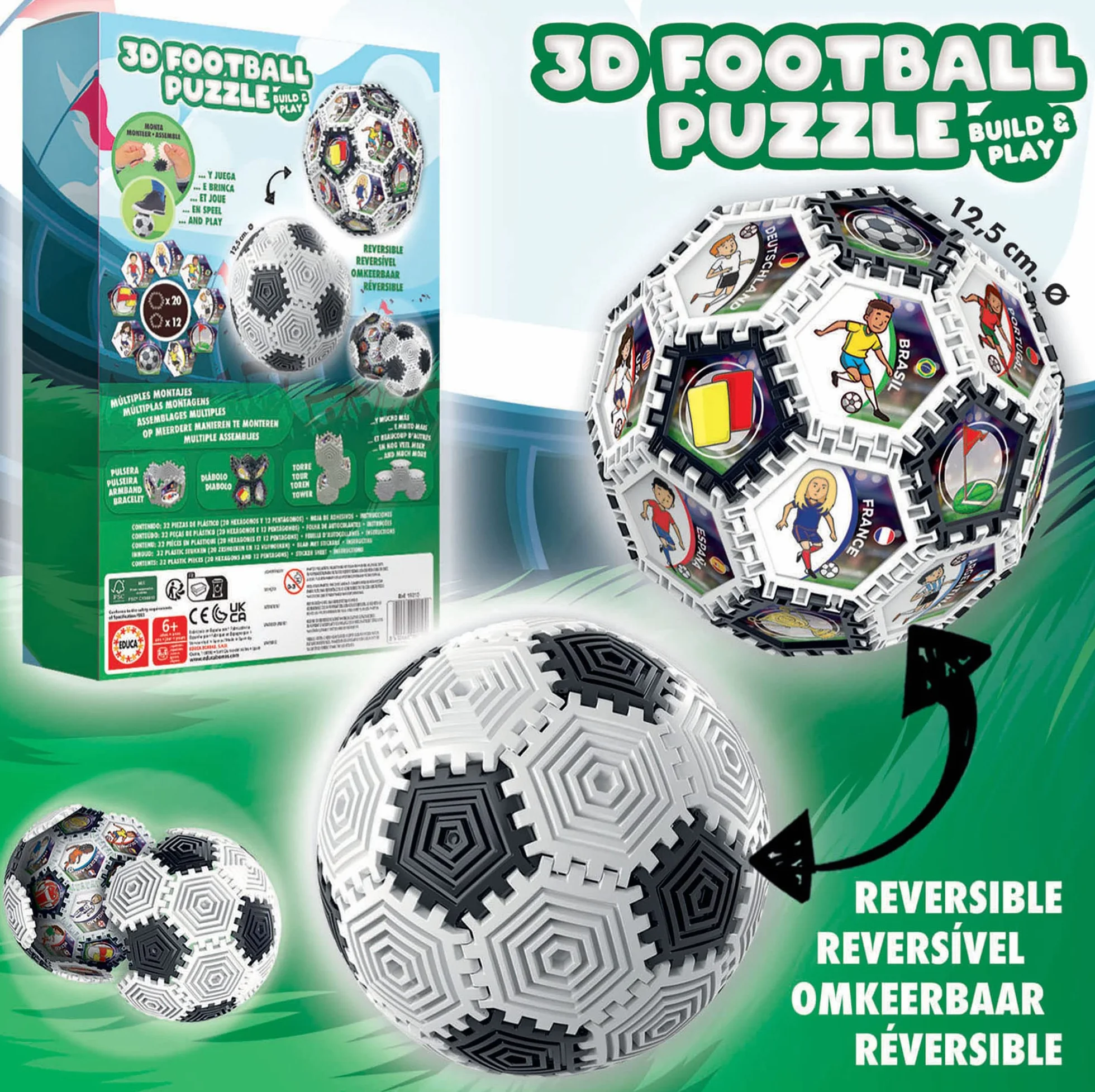 Educa - Puzzle 3D Ball z 32 częściami i w którą możesz grać | Możesz jeździć na różne kształty. Od 6 7 8 lat (19210)