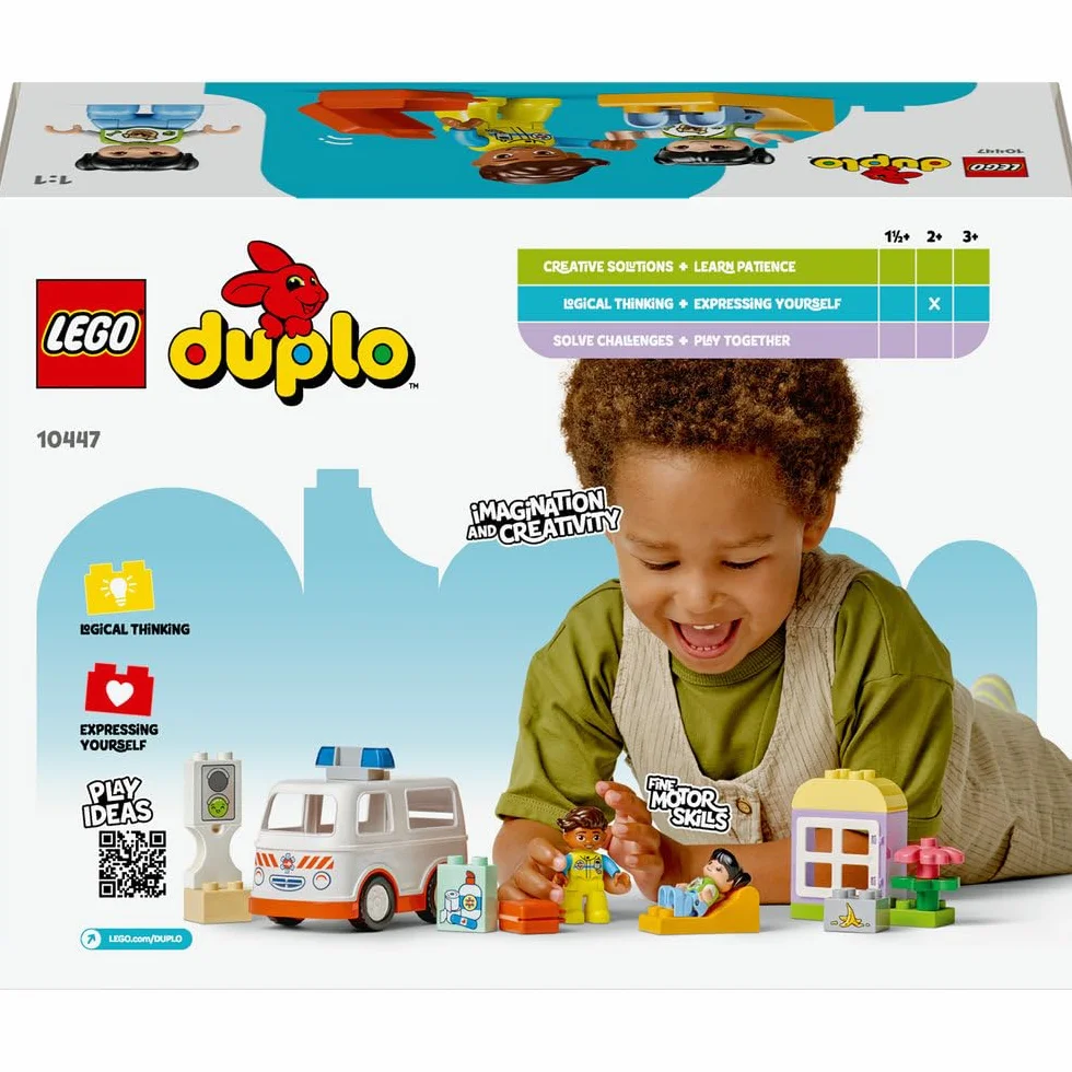 LEGO DUPLO Town Karetka z Kierowcą, Edukacyjna Zabawka dla Dziecka do Odgrywania Ról, Rozwijająca Motorykę Małą, z 2 Figurkami, Kreatywny Prezent dla 2-latka, Dziewczynki i Chłopca, 10447