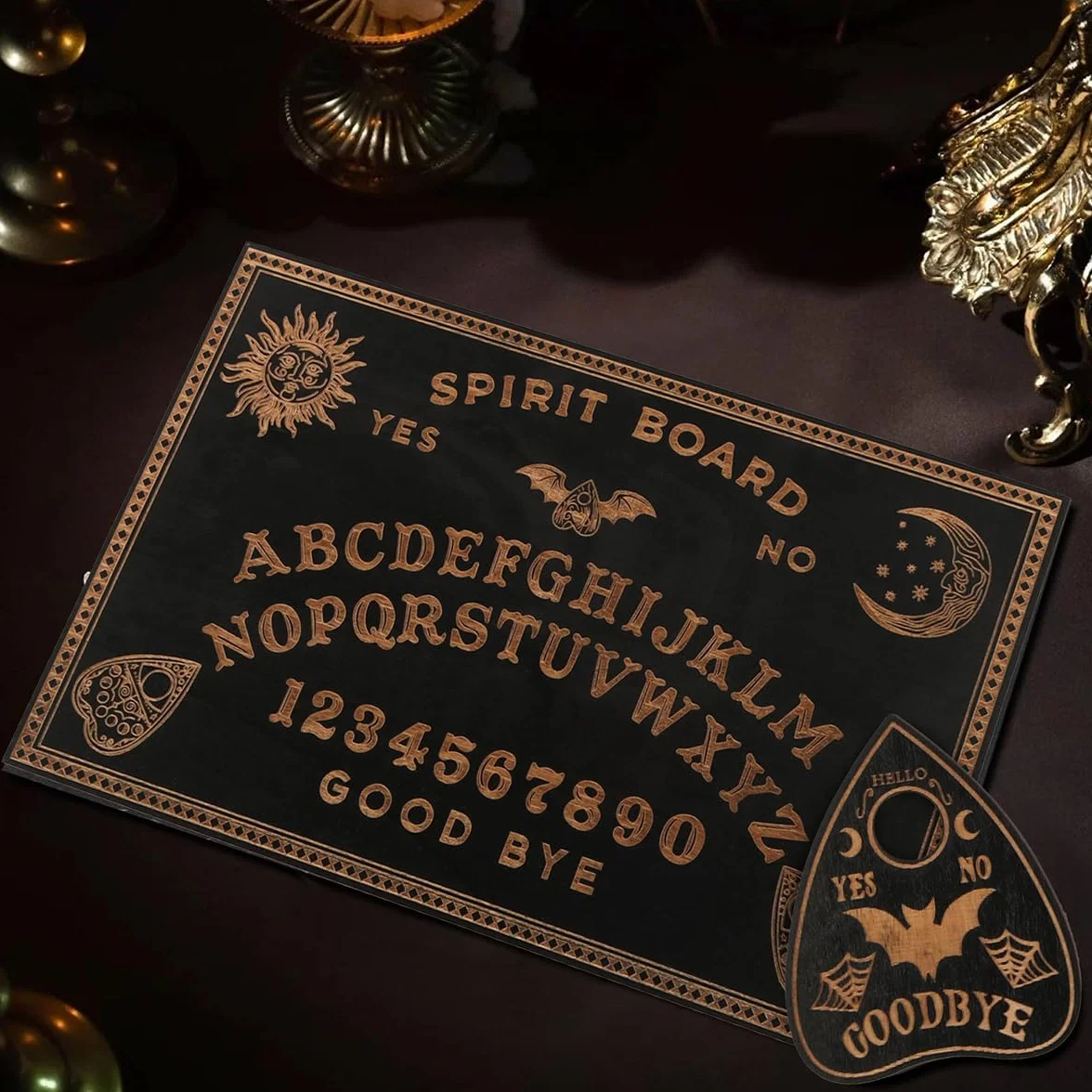Zestaw tablic Ouija i stojaków na karty tarota Drewniana czarna tablica duchowa Tablice do wróżenia Tablice do rozmów z planszetką do artykułów czarnoksięskich