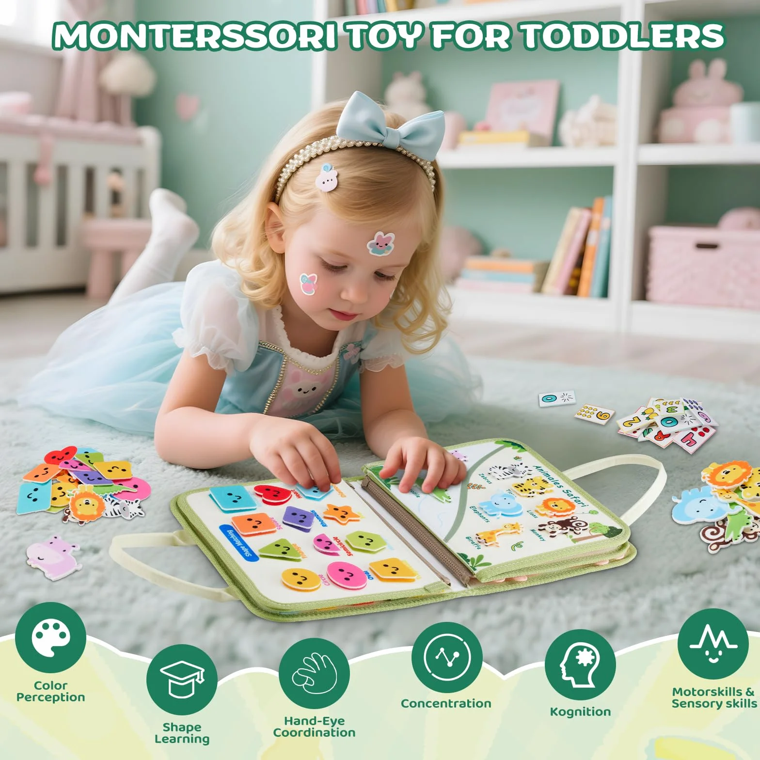 Busy Board, Quiet Book Montessori zabawka dla dzieci od 3, 4, 5, 6 lat, 9 w 1, zabawka motoryczna, zabawka sensoryczna, zabawka edukacyjna, książka o aktywności, zabawka podróżna, prezent dla chłopców