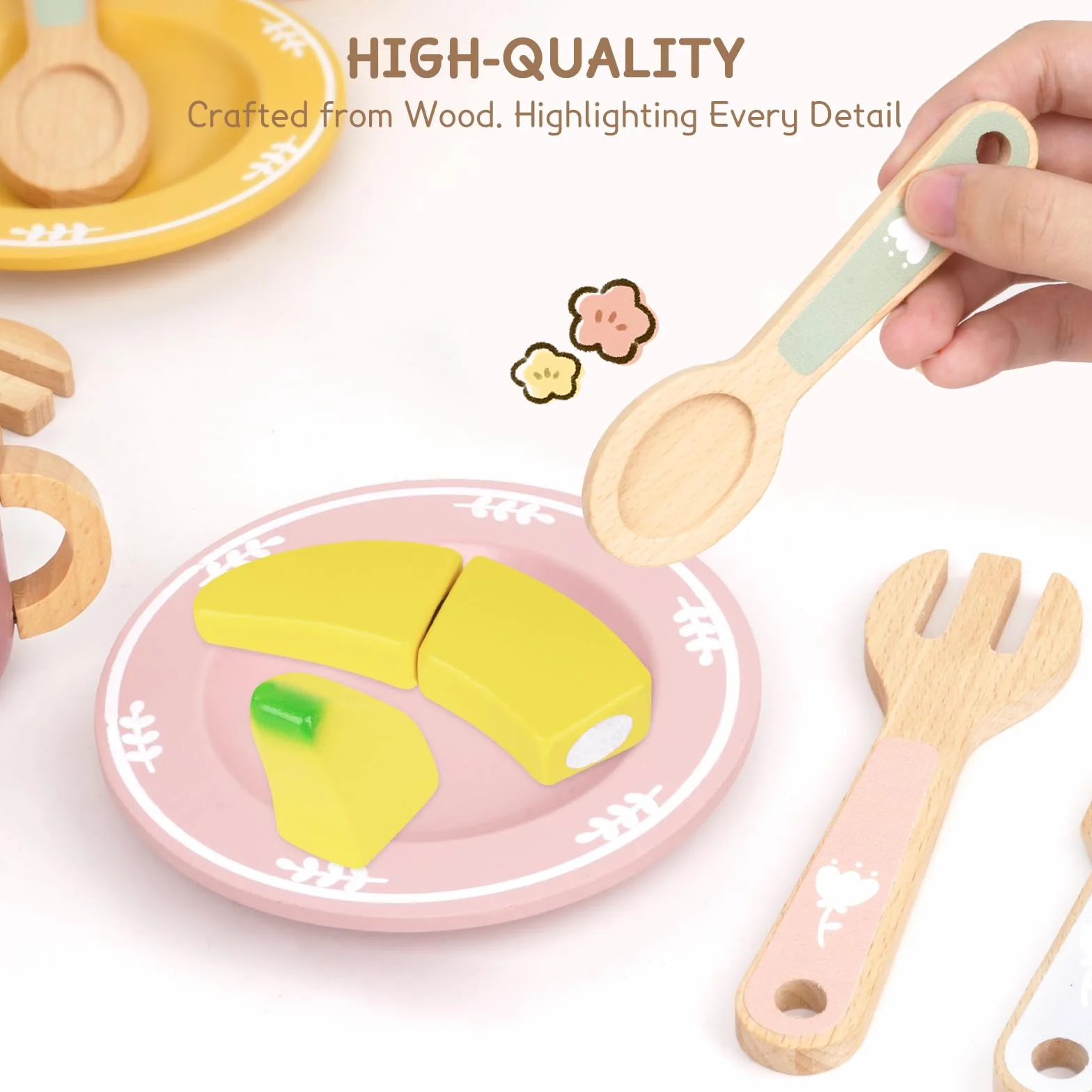 Montessori naczynia kuchenne dla dzieci, drewniane, 29 szt., filiżankami, talerzami, akcesoria kuchenne do zabawy, zastawa do herbaty, akcesoria kuchenne, prezent dla dziewcząt